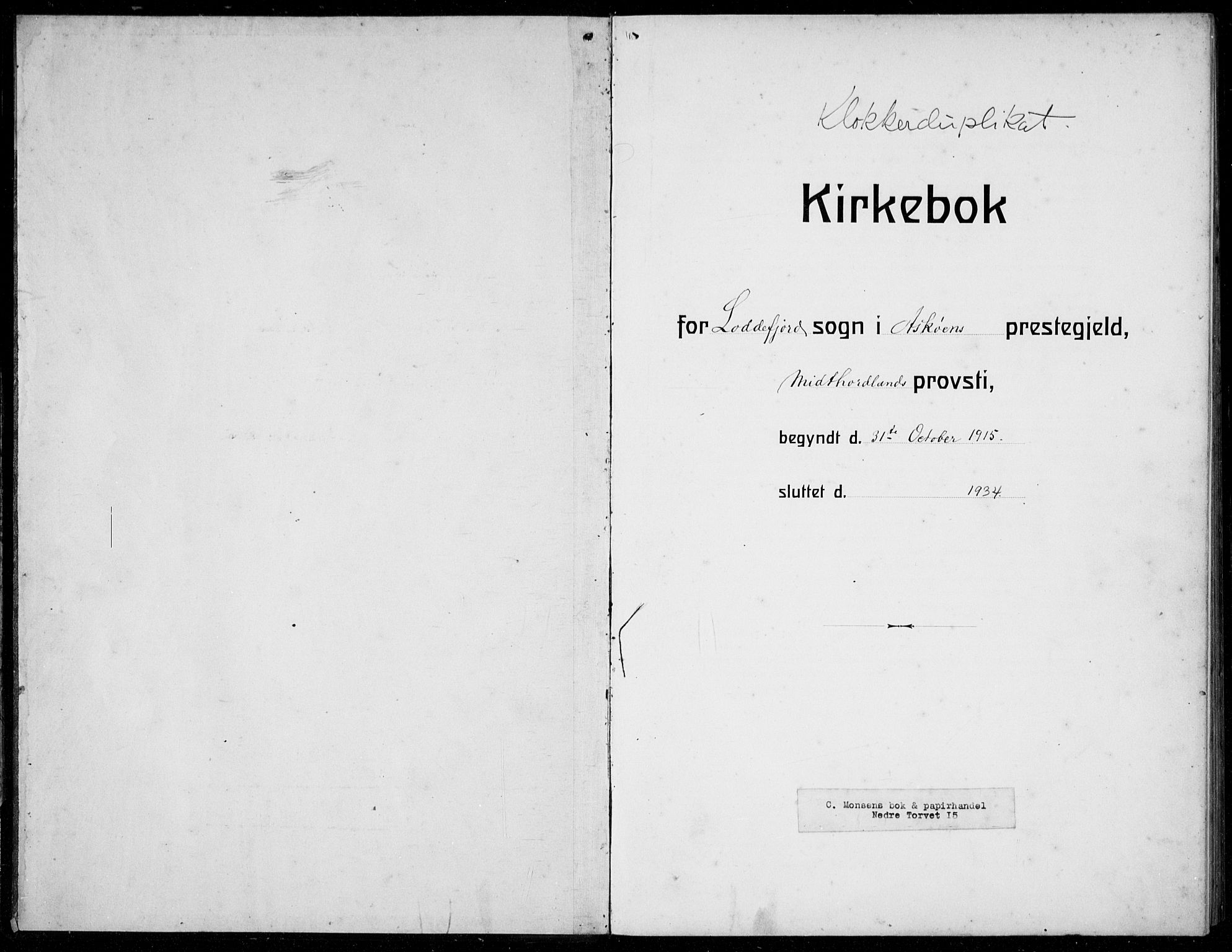 Loddefjord  sokneprestembete, AV/SAB-A-99928: Parish register (copy) no. A  1, 1915-1934