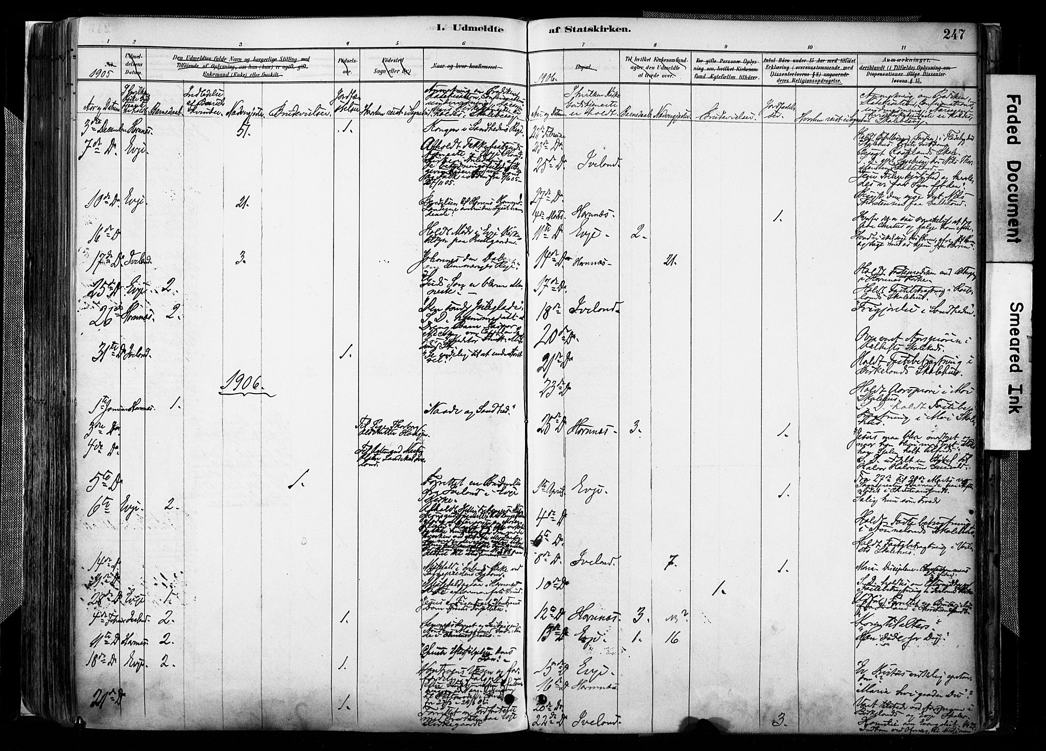 Evje sokneprestkontor, AV/SAK-1111-0008/F/Fa/Faa/L0007: Parish register (official) no. A 7, 1884-1909, p. 247