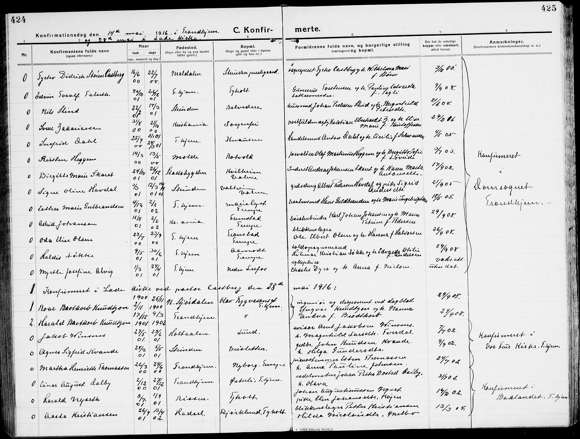 Ministerialprotokoller, klokkerbøker og fødselsregistre - Sør-Trøndelag, SAT/A-1456/607/L0321: Parish register (official) no. 607A05, 1916-1935, p. 424-425