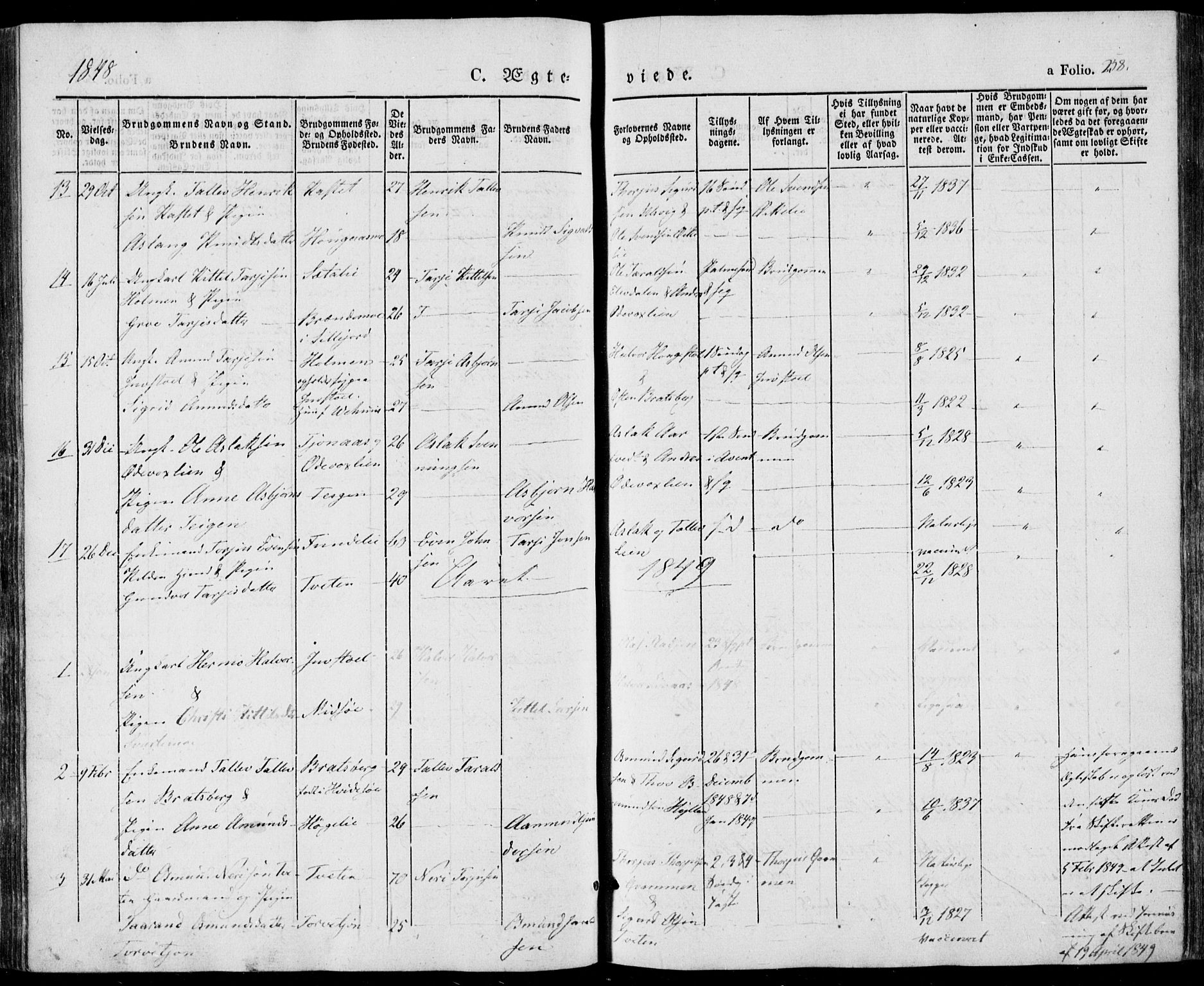 Vinje kirkebøker, AV/SAKO-A-312/F/Fa/L0004: Parish register (official) no. I 4, 1843-1869, p. 258