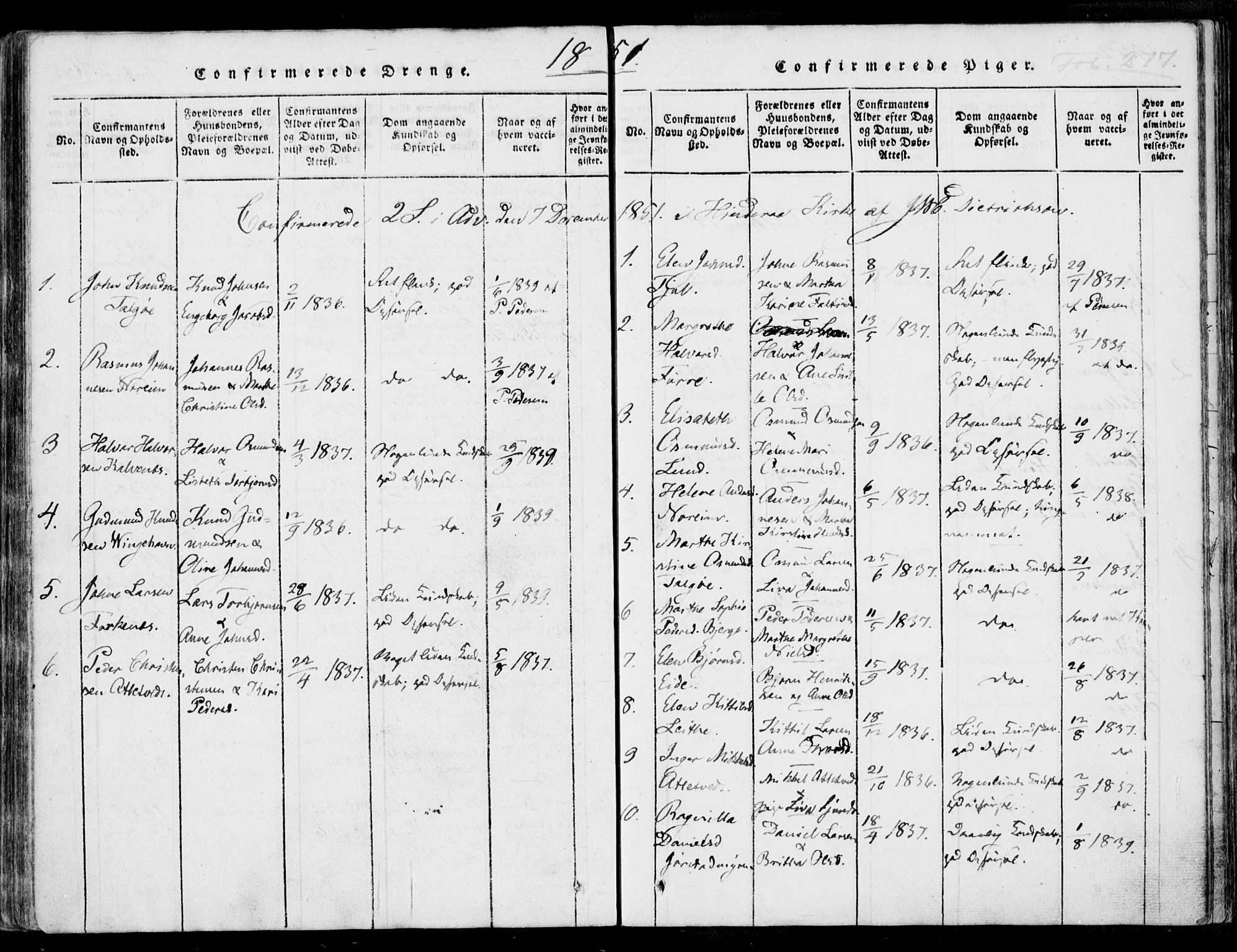 Nedstrand sokneprestkontor, AV/SAST-A-101841/01/IV: Parish register (official) no. A 7, 1816-1870, p. 277