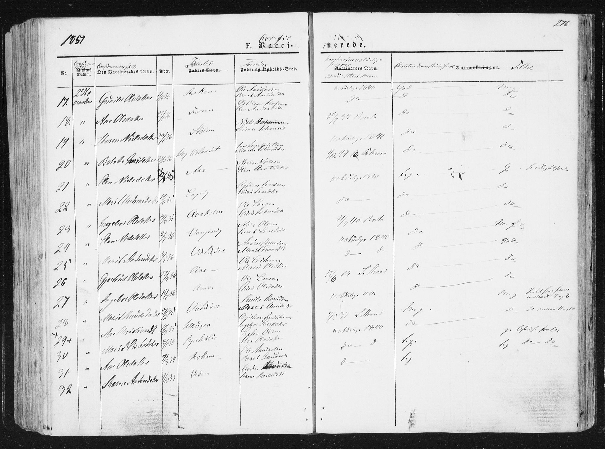 Ministerialprotokoller, klokkerbøker og fødselsregistre - Sør-Trøndelag, SAT/A-1456/630/L0493: Parish register (official) no. 630A06, 1841-1851, p. 276