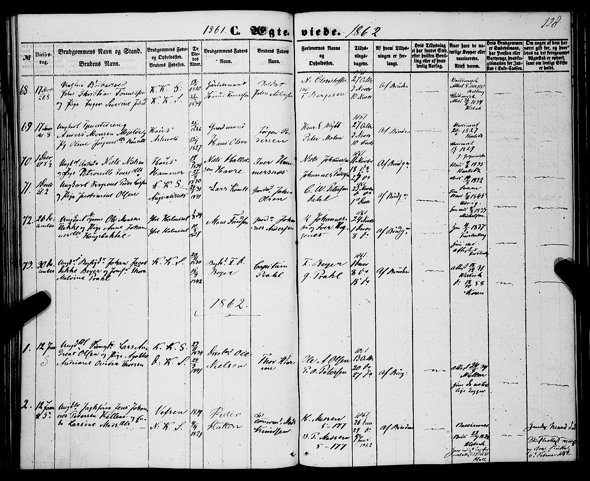 Korskirken sokneprestembete, AV/SAB-A-76101/H/Haa/L0035: Parish register (official) no. D 2, 1852-1867, p. 128