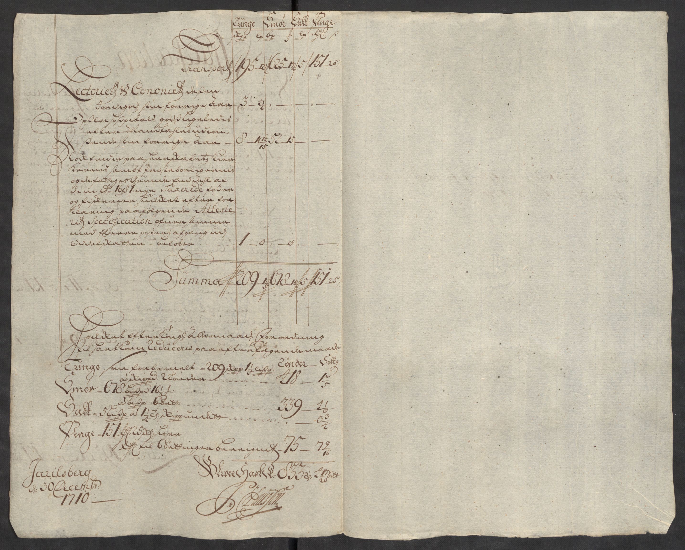 Rentekammeret inntil 1814, Reviderte regnskaper, Fogderegnskap, RA/EA-4092/R32/L1875: Fogderegnskap Jarlsberg grevskap, 1710, p. 157
