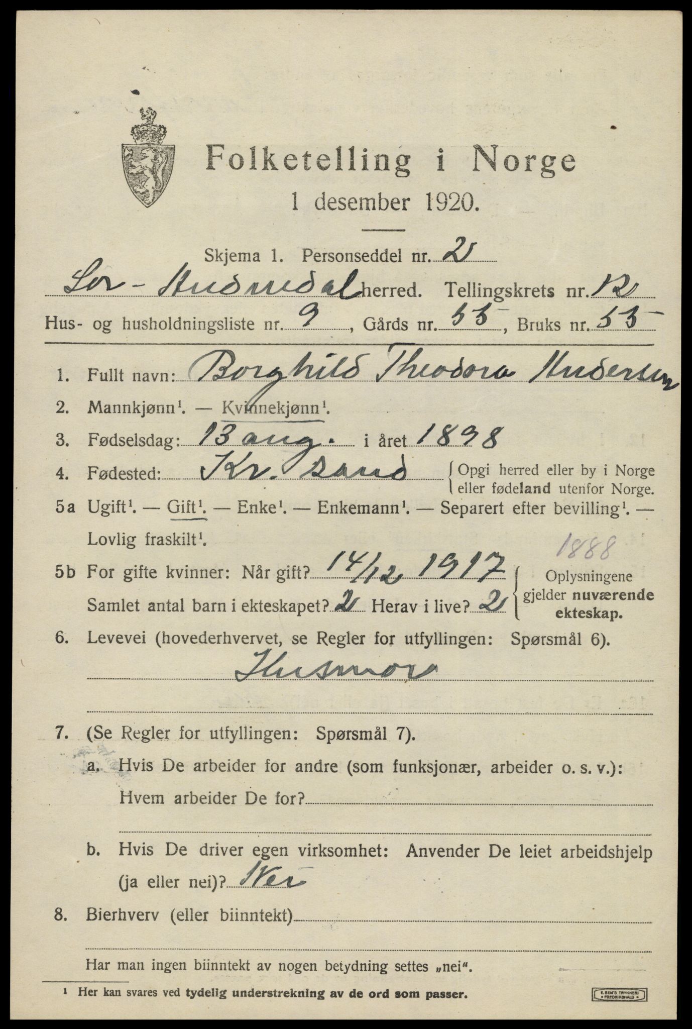SAK, 1920 census for Sør-Audnedal, 1920, p. 4577
