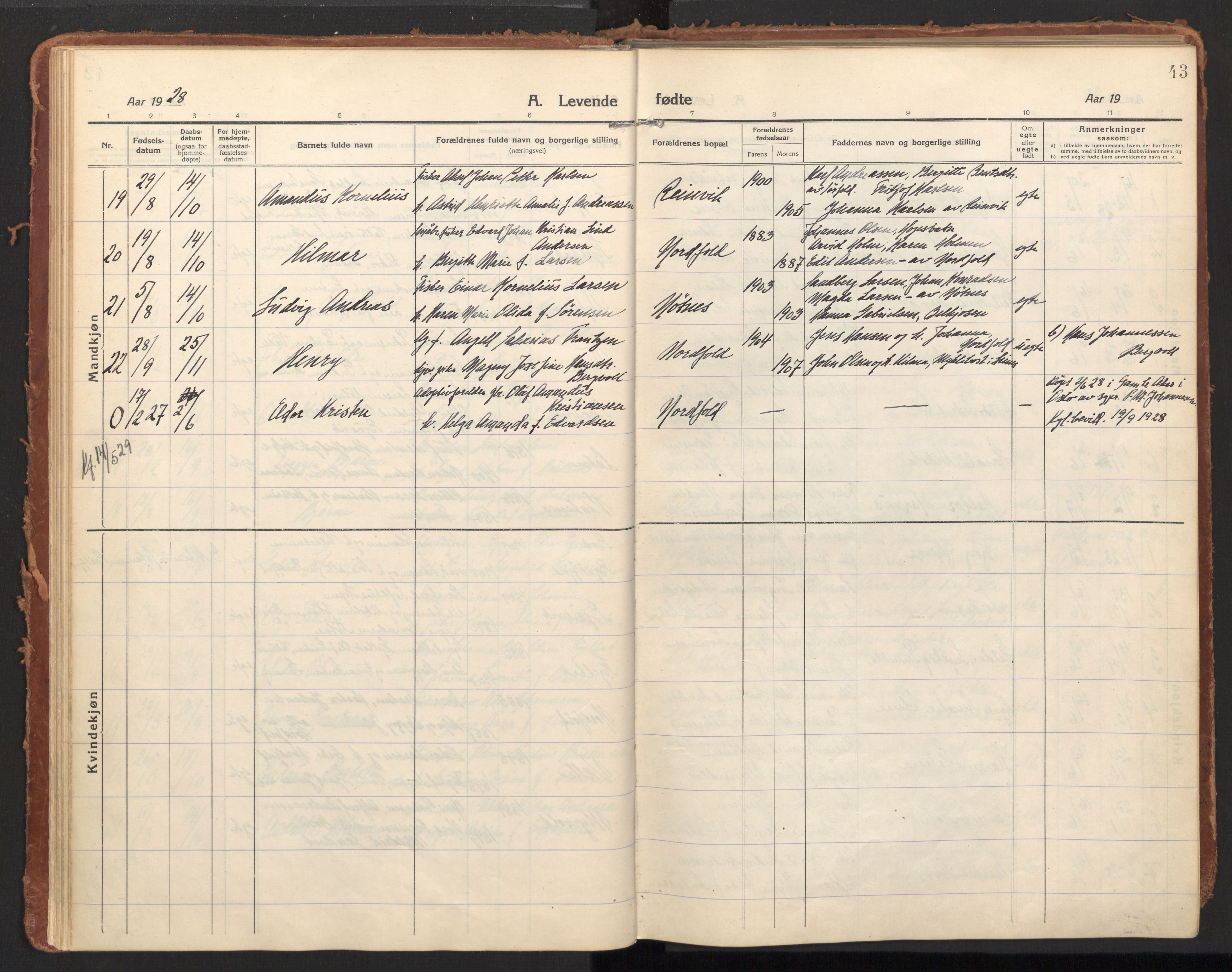 Ministerialprotokoller, klokkerbøker og fødselsregistre - Nordland, AV/SAT-A-1459/858/L0833: Parish register (official) no. 858A03, 1916-1934, p. 43