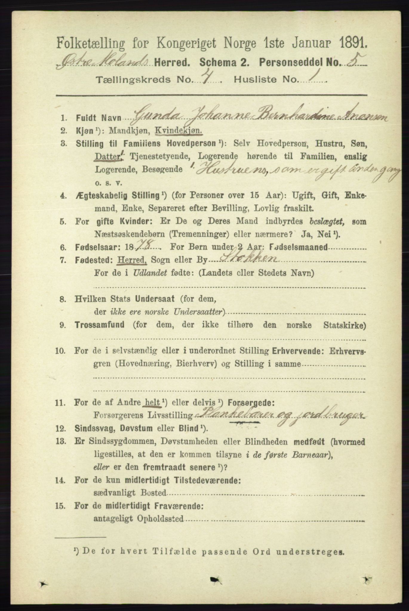 RA, 1891 census for 0918 Austre Moland, 1891, p. 2086