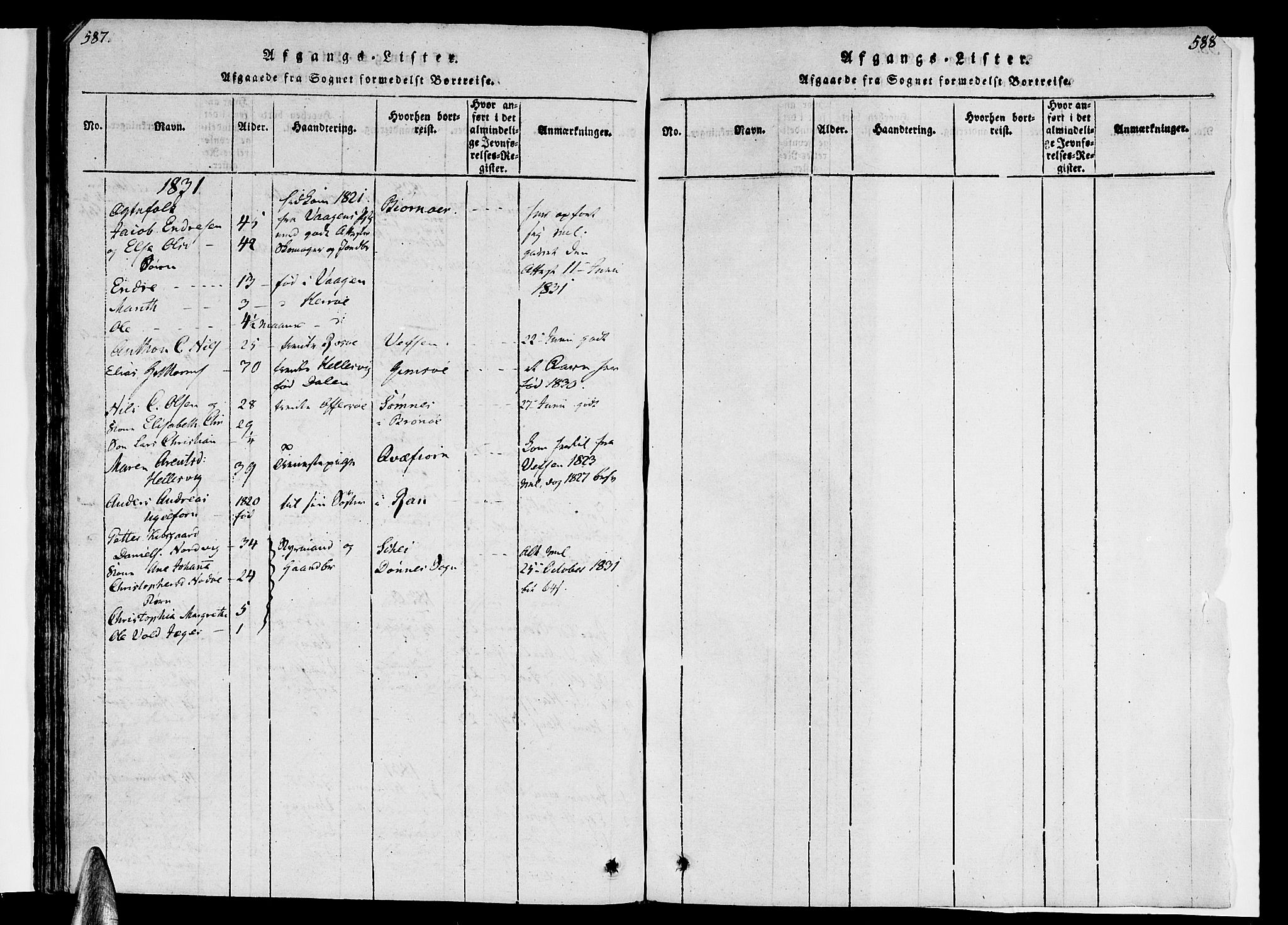 Ministerialprotokoller, klokkerbøker og fødselsregistre - Nordland, SAT/A-1459/830/L0445: Parish register (official) no. 830A09, 1820-1830, p. 587-588