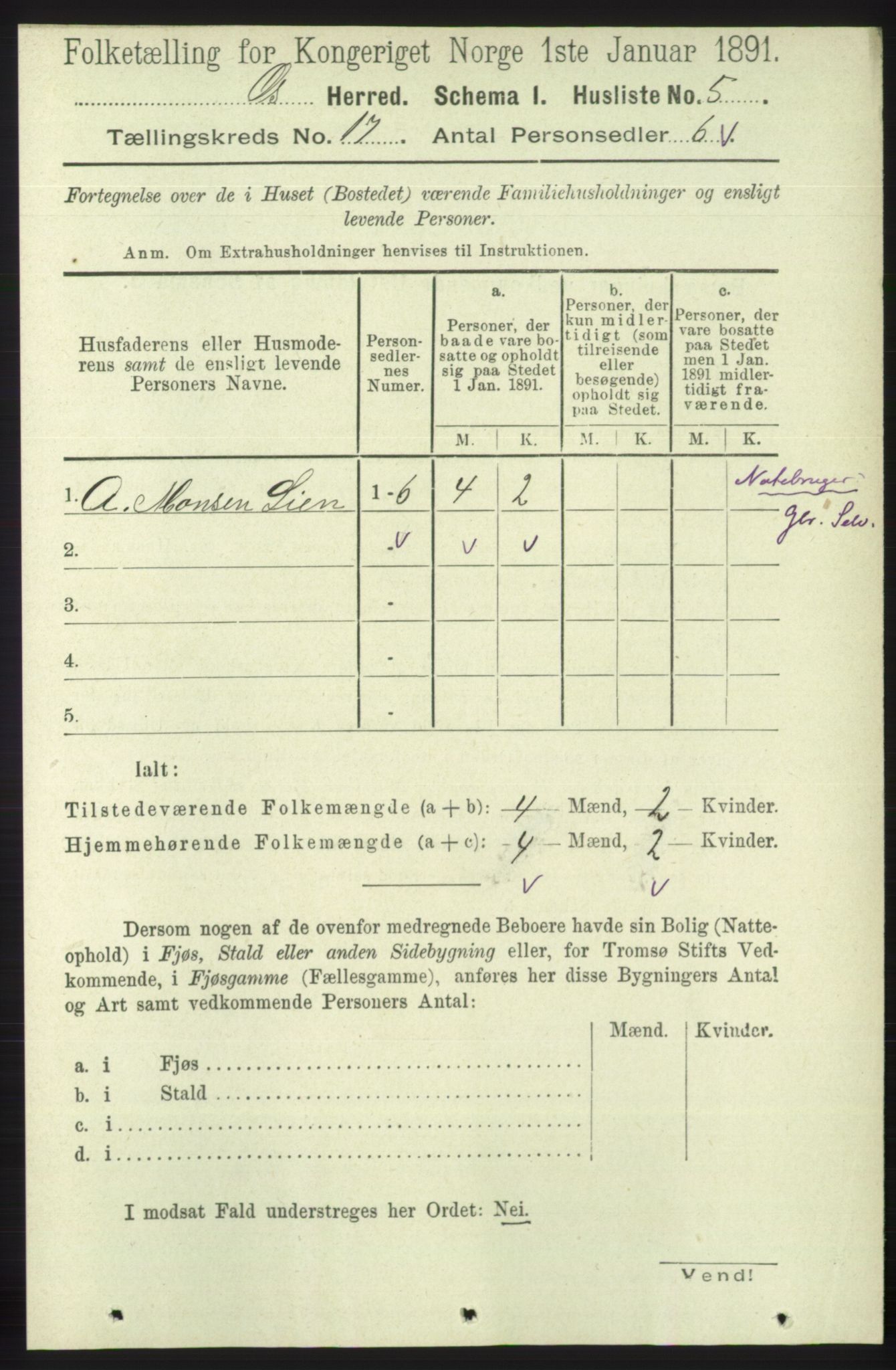 RA, 1891 census for 1243 Os, 1891, p. 3700