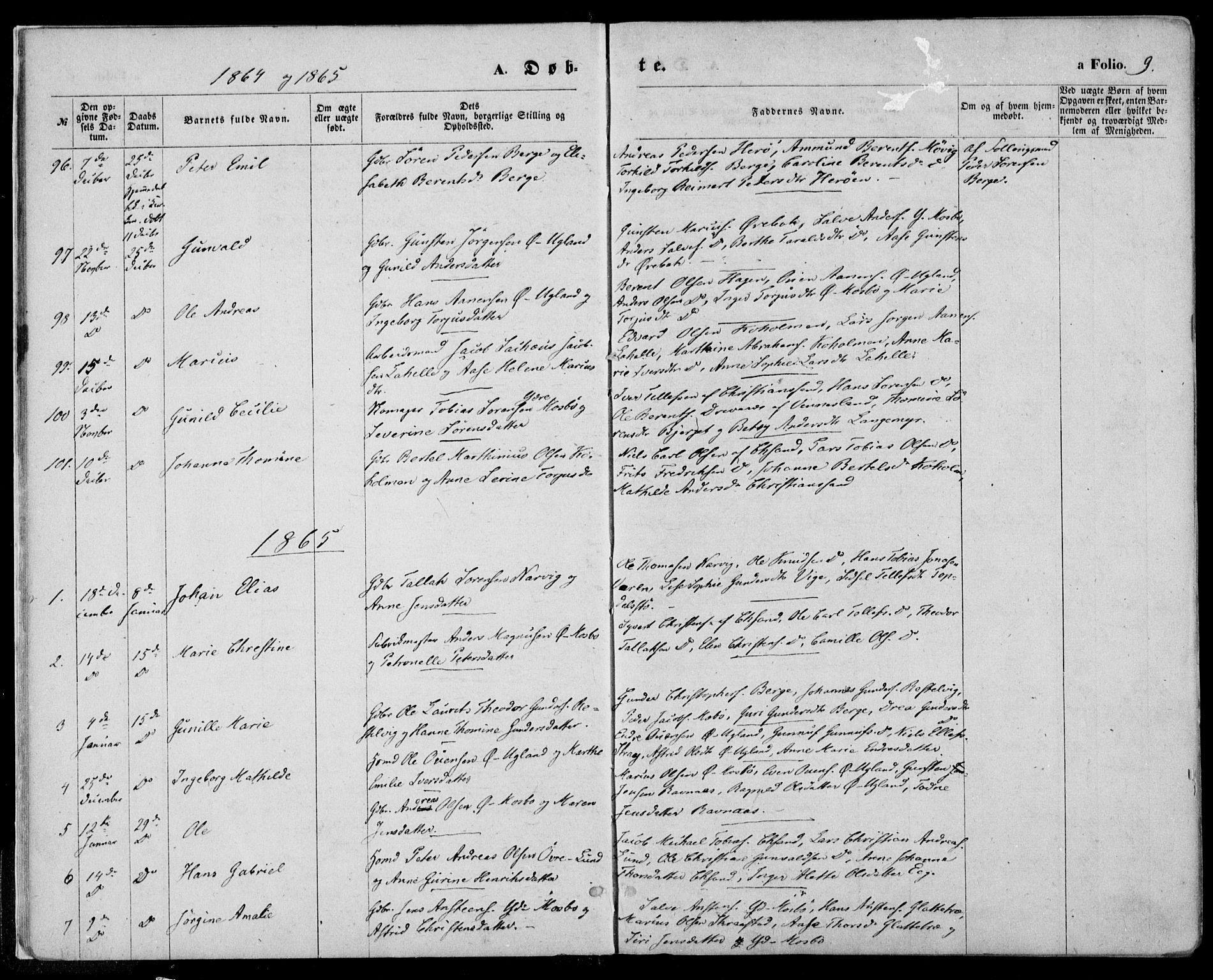 Oddernes sokneprestkontor, SAK/1111-0033/F/Fa/Faa/L0008: Parish register (official) no. A 8, 1864-1880, p. 9