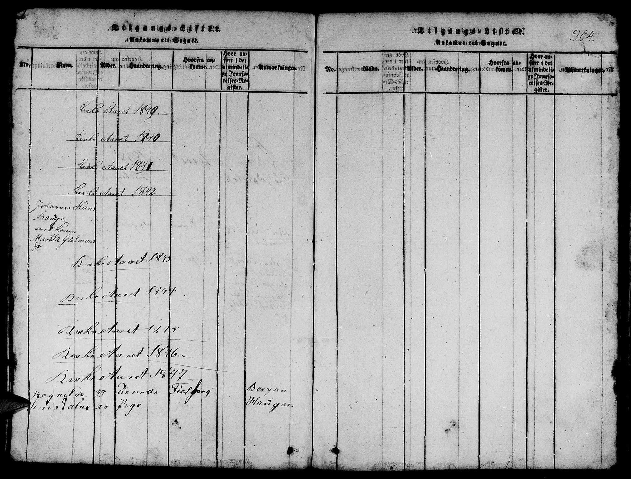 Etne sokneprestembete, AV/SAB-A-75001/H/Hab: Parish register (copy) no. B 1, 1815-1850, p. 304