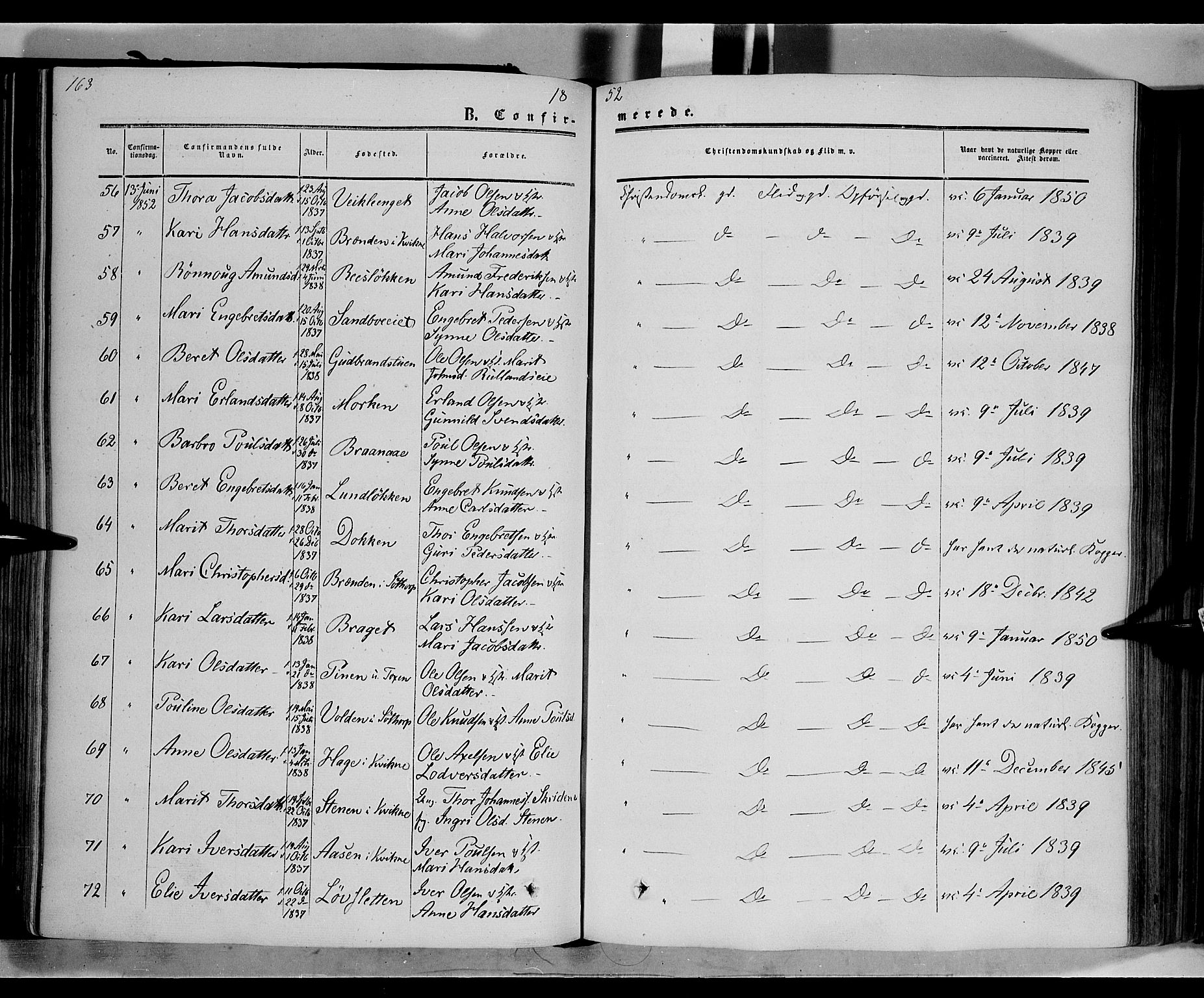 Nord-Fron prestekontor, AV/SAH-PREST-080/H/Ha/Haa/L0001: Parish register (official) no. 1, 1851-1864, p. 163