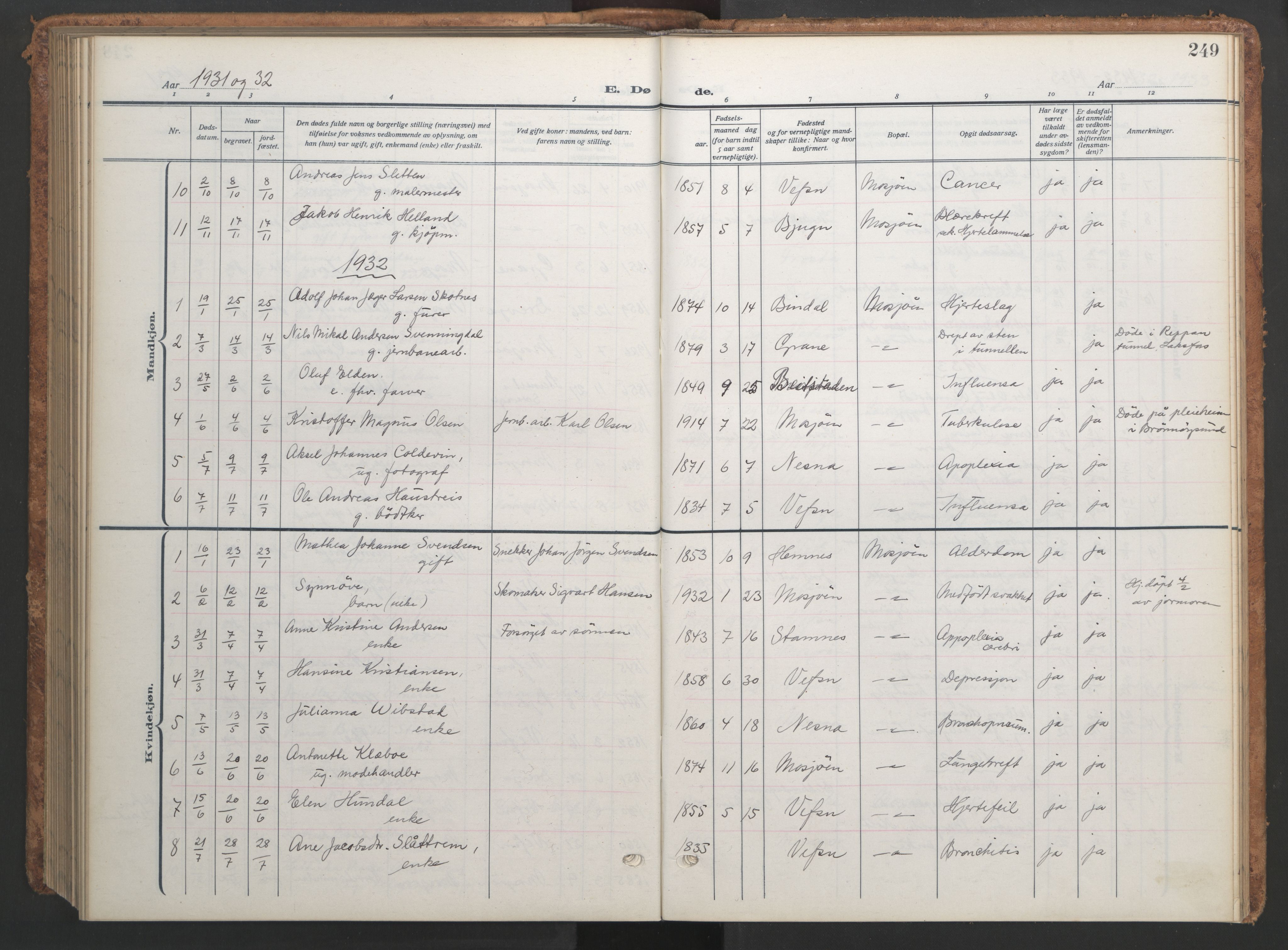 Ministerialprotokoller, klokkerbøker og fødselsregistre - Nordland, AV/SAT-A-1459/820/L0303: Parish register (copy) no. 820C05, 1917-1952, p. 249