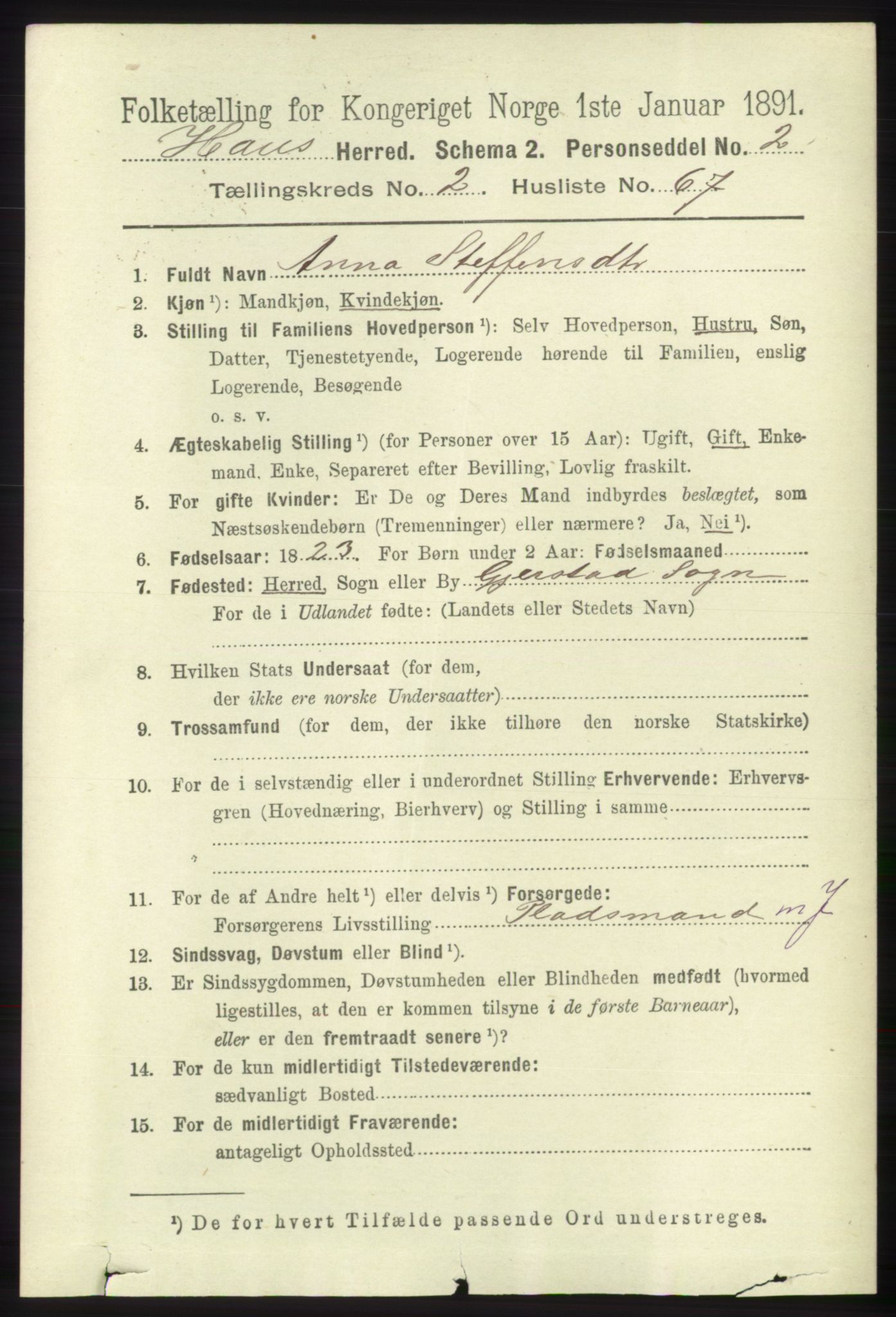 RA, 1891 census for 1250 Haus, 1891, p. 894