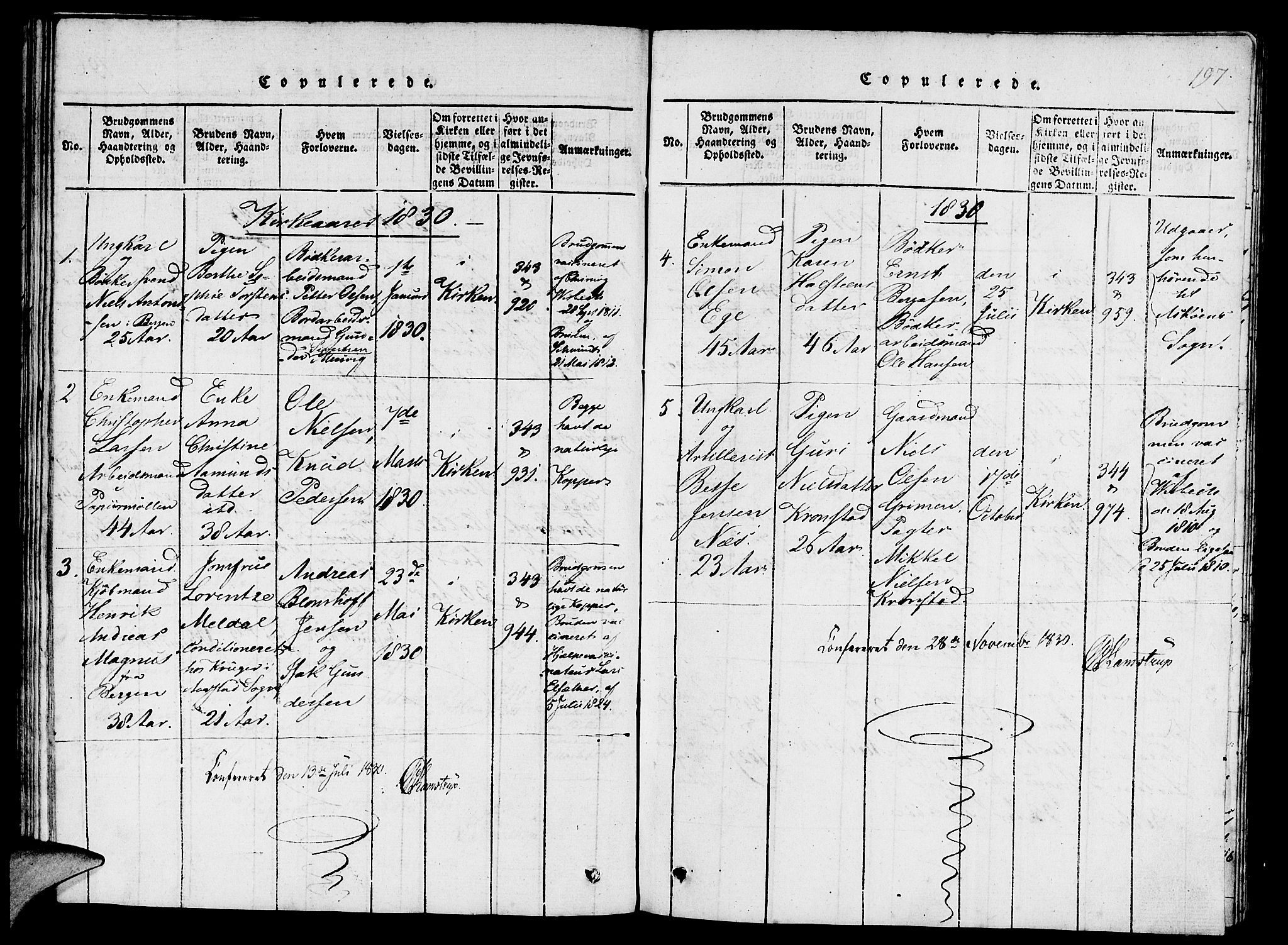 St. Jørgens hospital og Årstad sokneprestembete, AV/SAB-A-99934: Parish register (copy) no. A 1, 1816-1843, p. 197