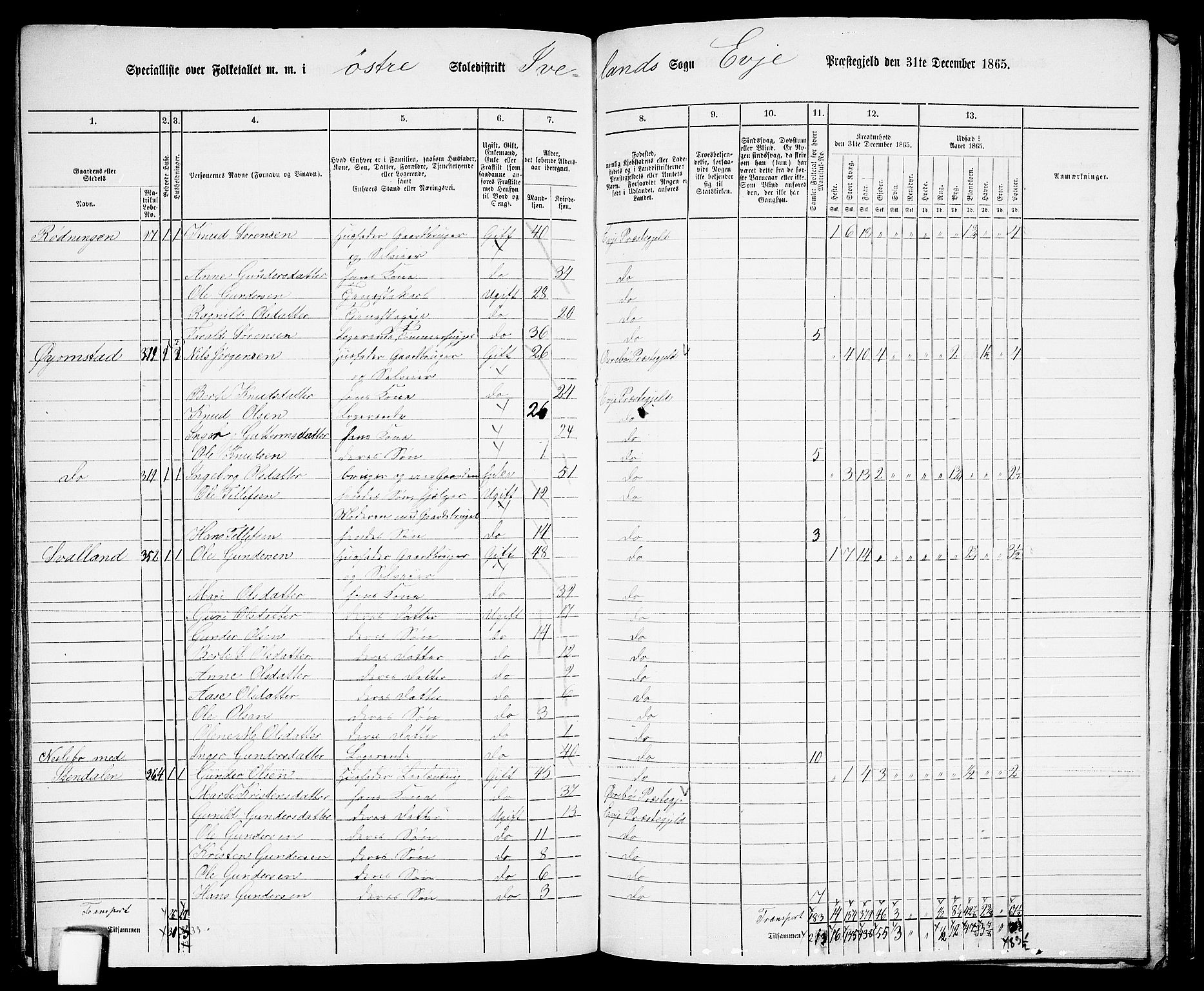 RA, 1865 census for Evje, 1865, p. 150