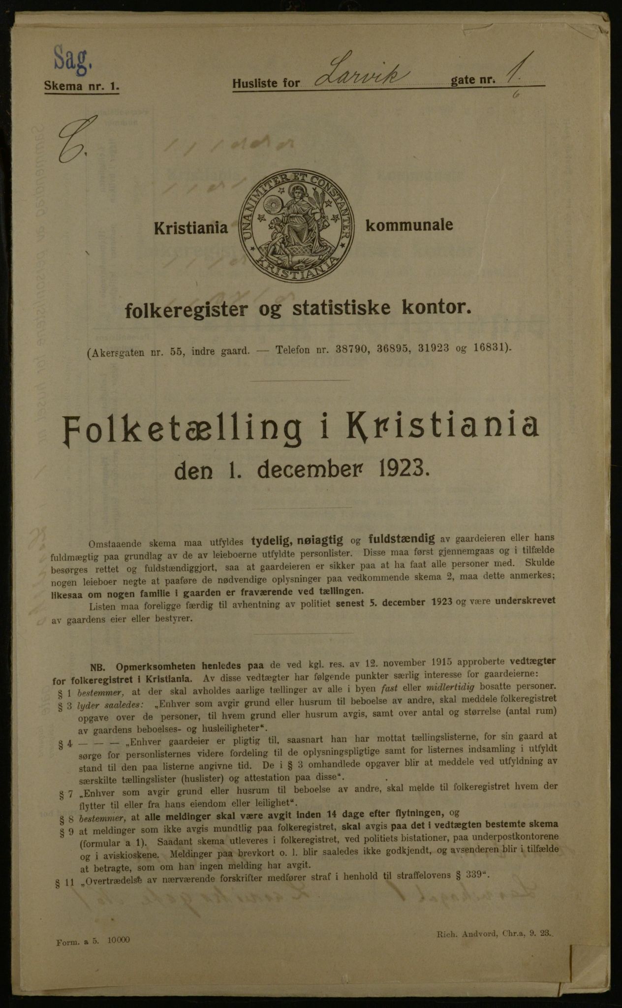 OBA, Municipal Census 1923 for Kristiania, 1923, p. 63338