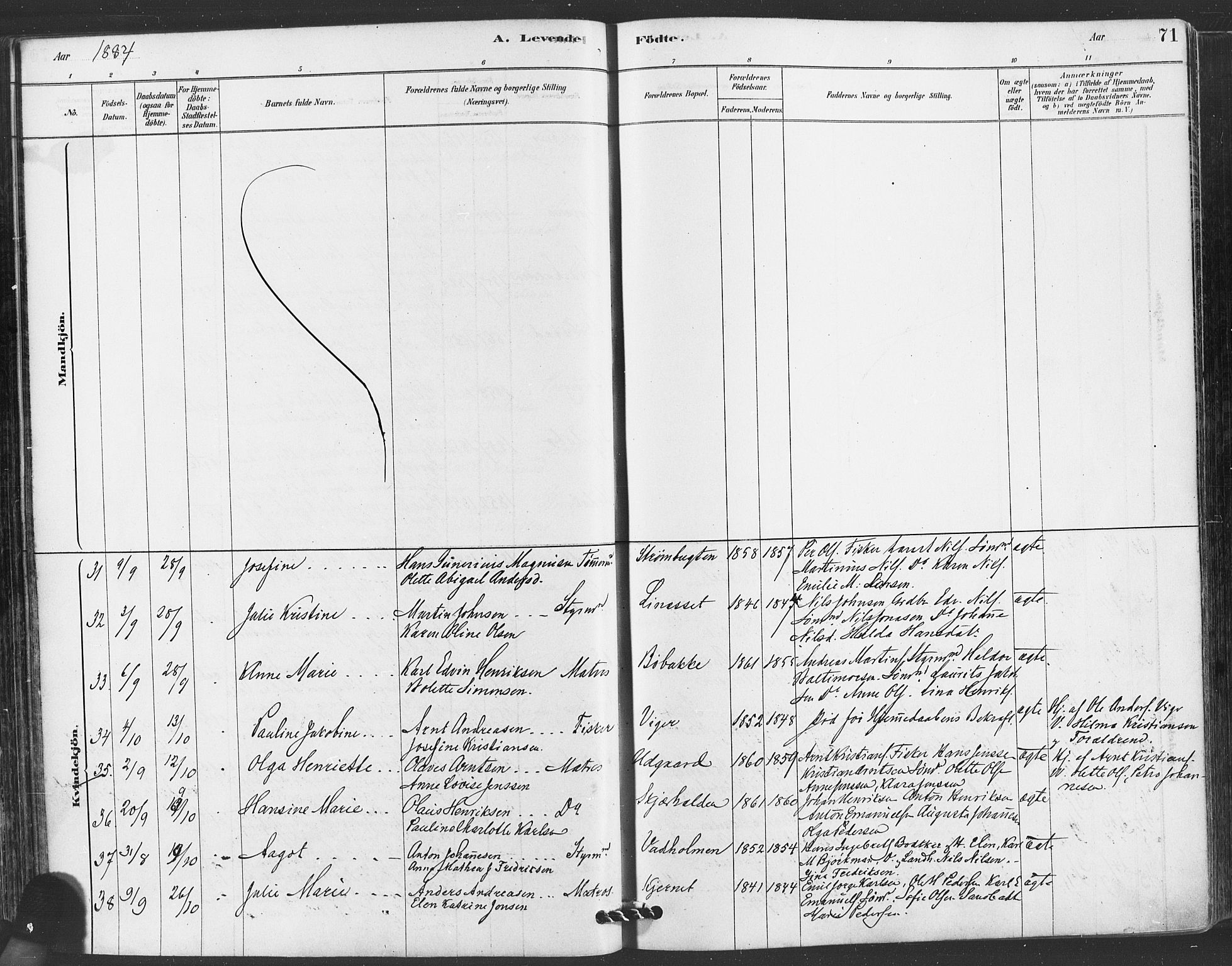 Hvaler prestekontor Kirkebøker, AV/SAO-A-2001/F/Fa/L0008: Parish register (official) no. I 8, 1878-1895, p. 71