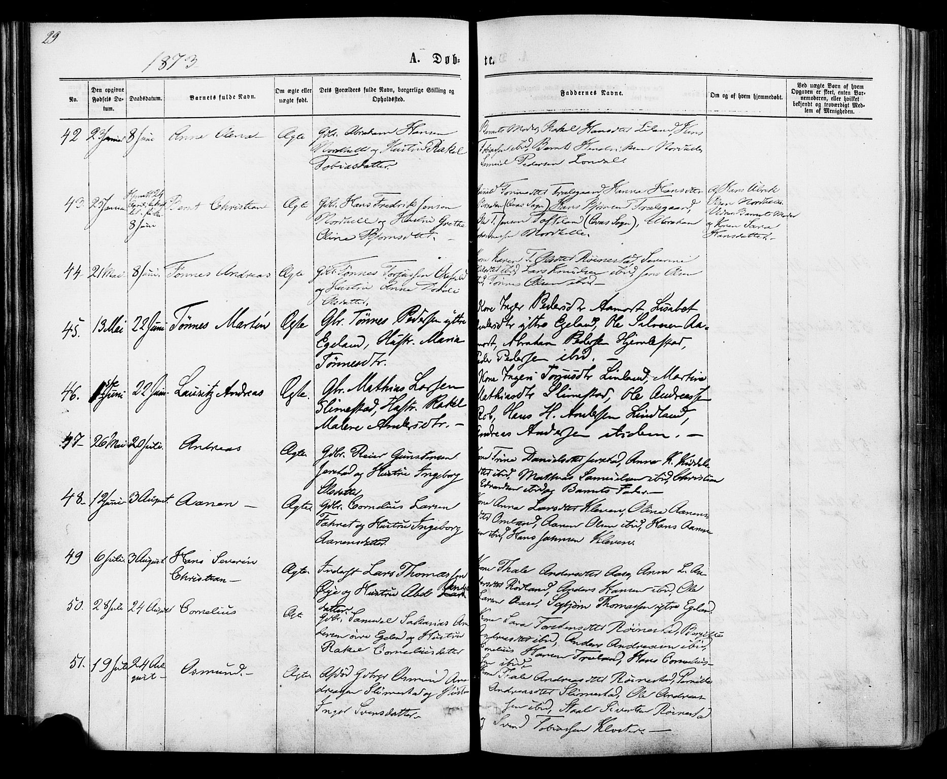 Kvinesdal sokneprestkontor, SAK/1111-0026/F/Fa/Fab/L0007: Parish register (official) no. A 7, 1870-1885, p. 29