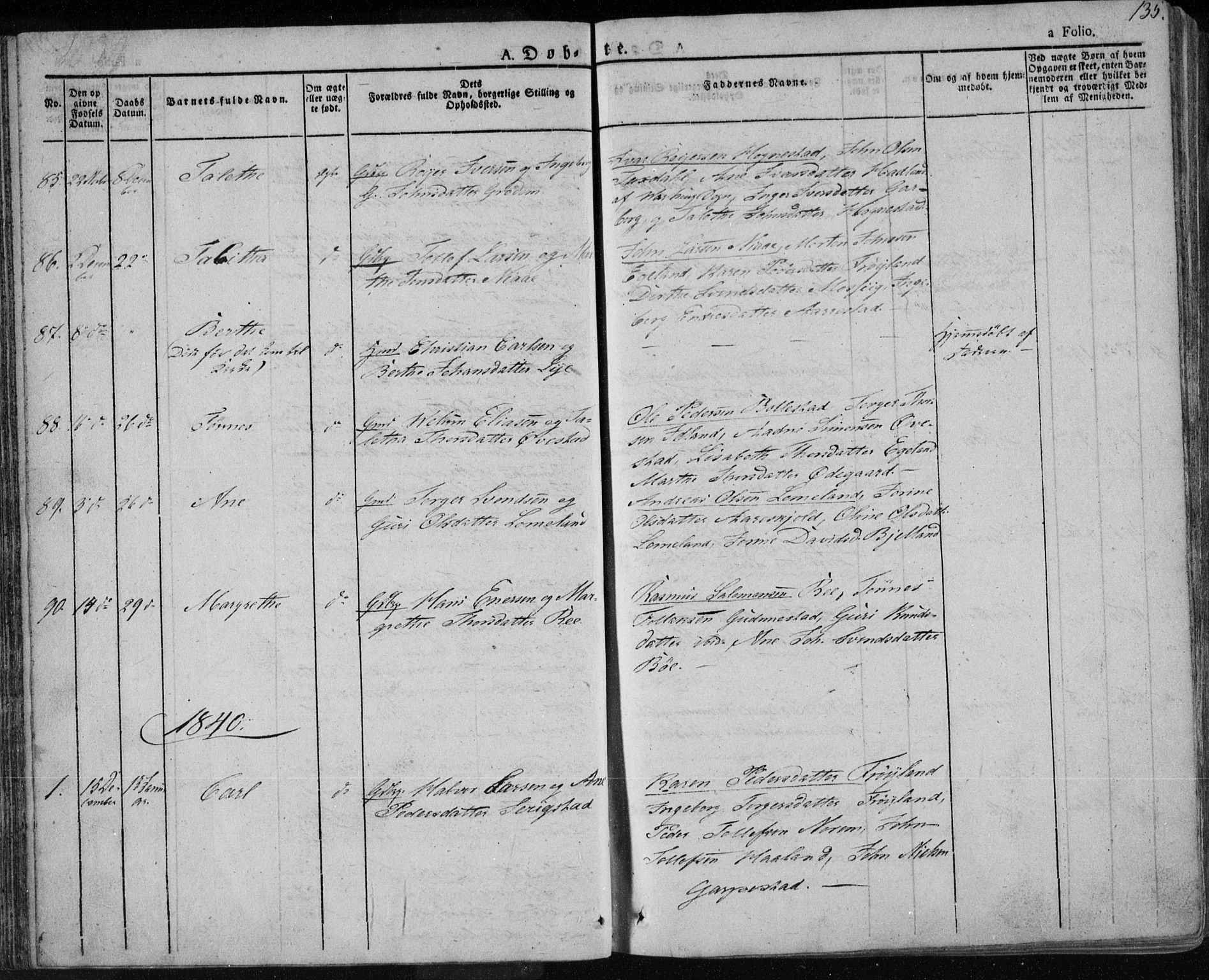 Lye sokneprestkontor, AV/SAST-A-101794/001/30BA/L0004: Parish register (official) no. A 4, 1826-1841, p. 135