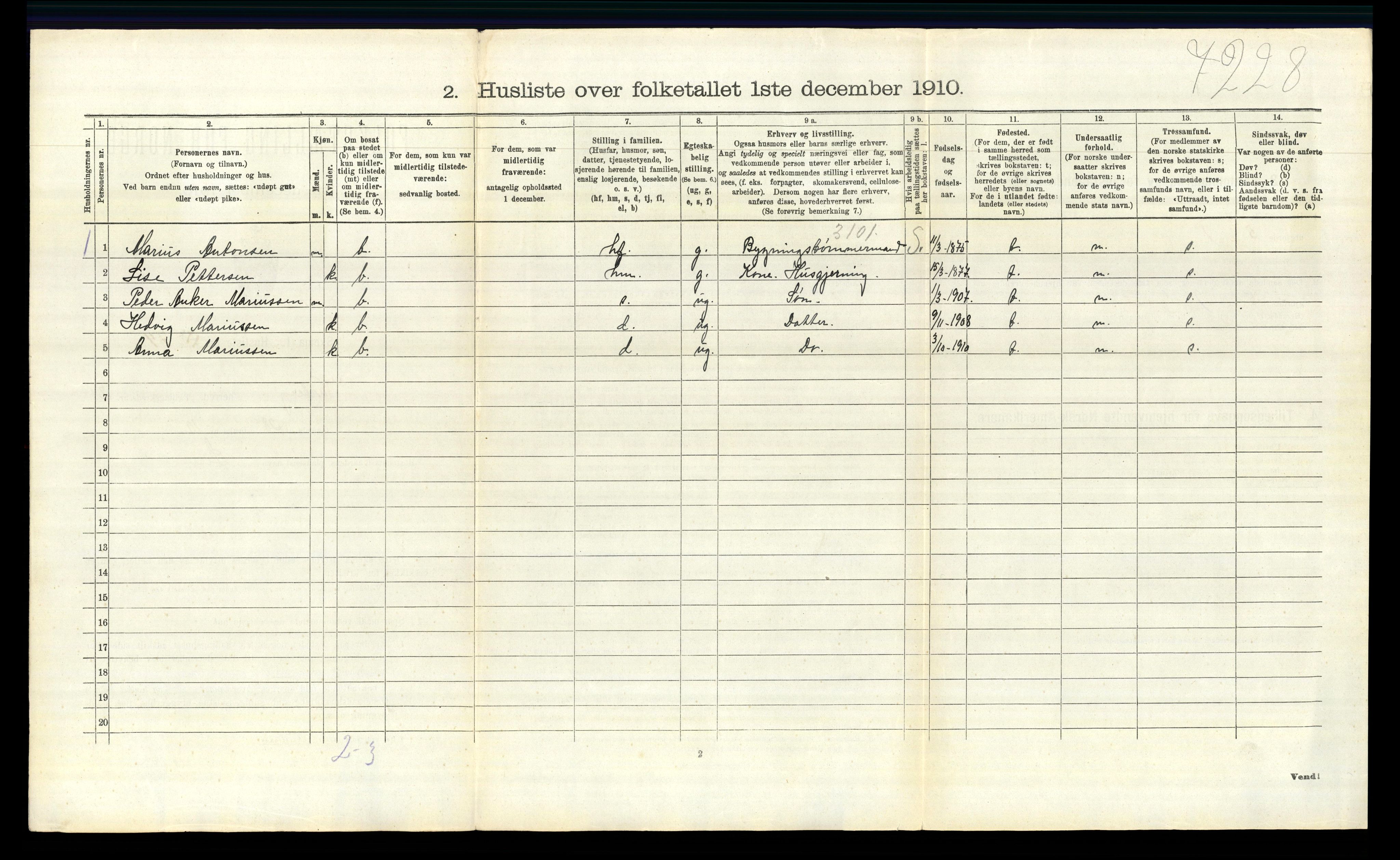 RA, 1910 census for Varteig, 1910, p. 290