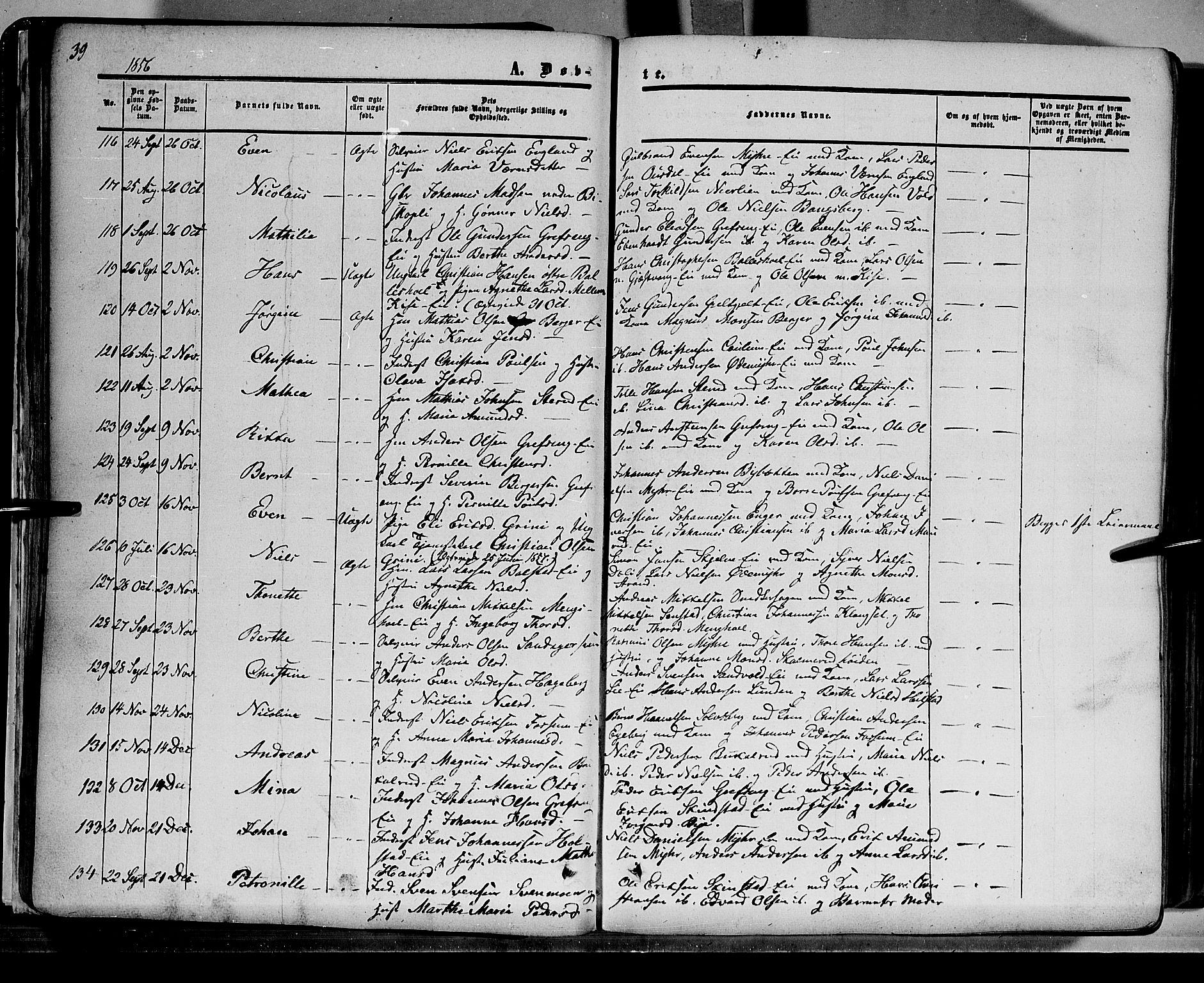 Nes prestekontor, Hedmark, SAH/PREST-020/K/Ka/L0004: Parish register (official) no. 4, 1852-1886, p. 39