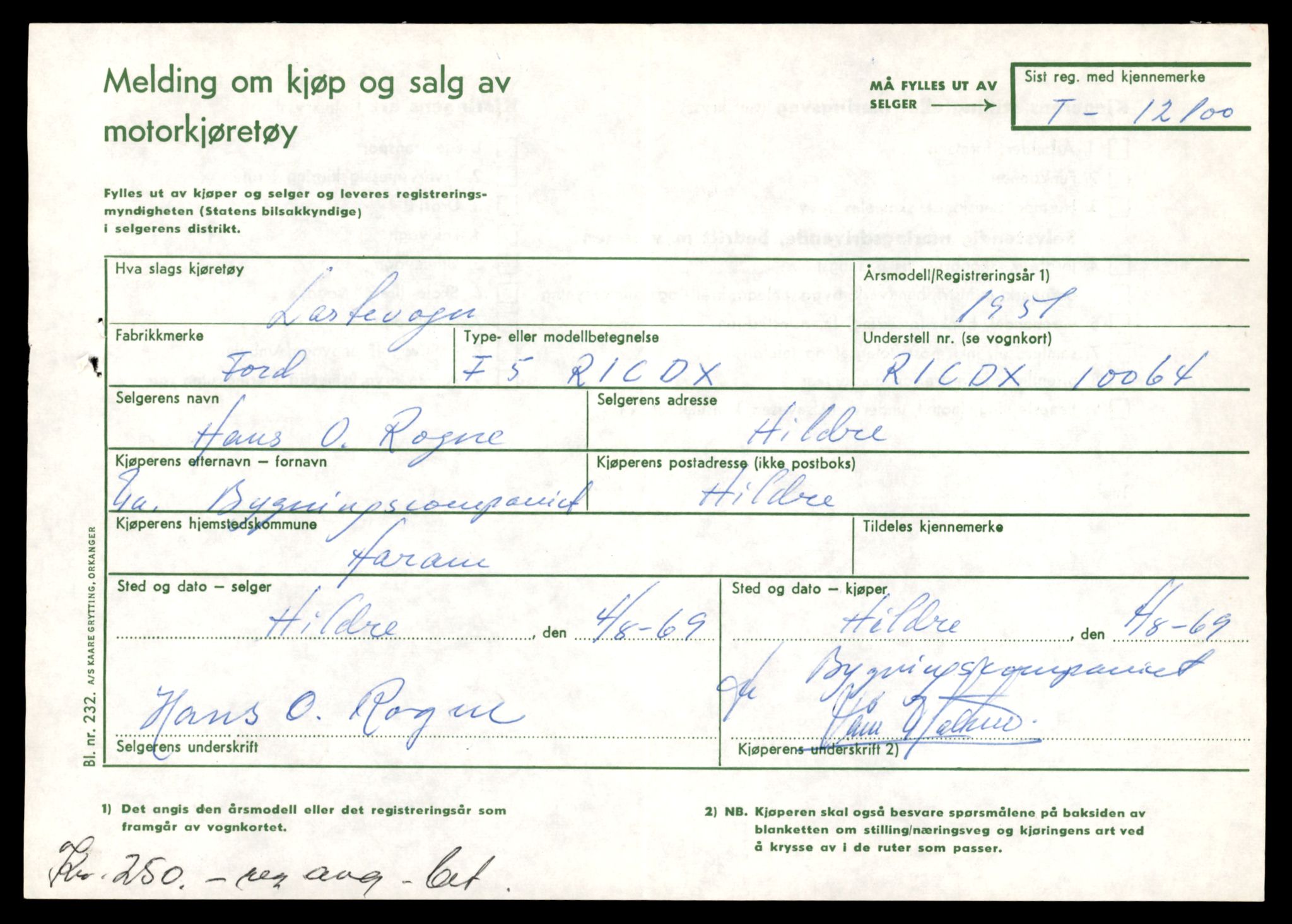 Møre og Romsdal vegkontor - Ålesund trafikkstasjon, AV/SAT-A-4099/F/Fe/L0036: Registreringskort for kjøretøy T 12831 - T 13030, 1927-1998, p. 2203