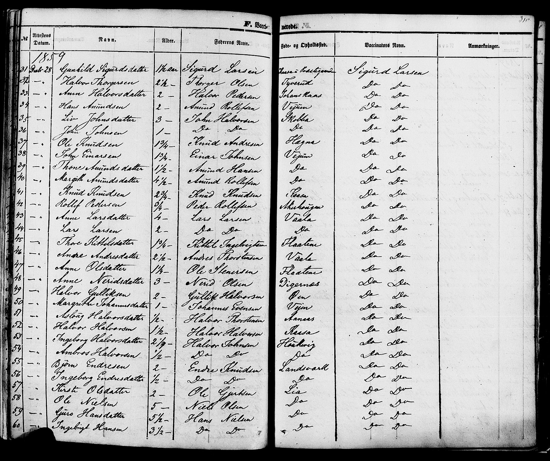 Sauherad kirkebøker, AV/SAKO-A-298/F/Fa/L0007: Parish register (official) no. I 7, 1851-1873, p. 310