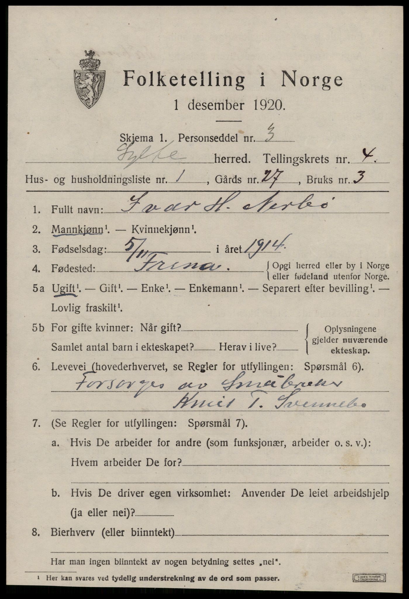 SAT, 1920 census for Sylte, 1920, p. 2613