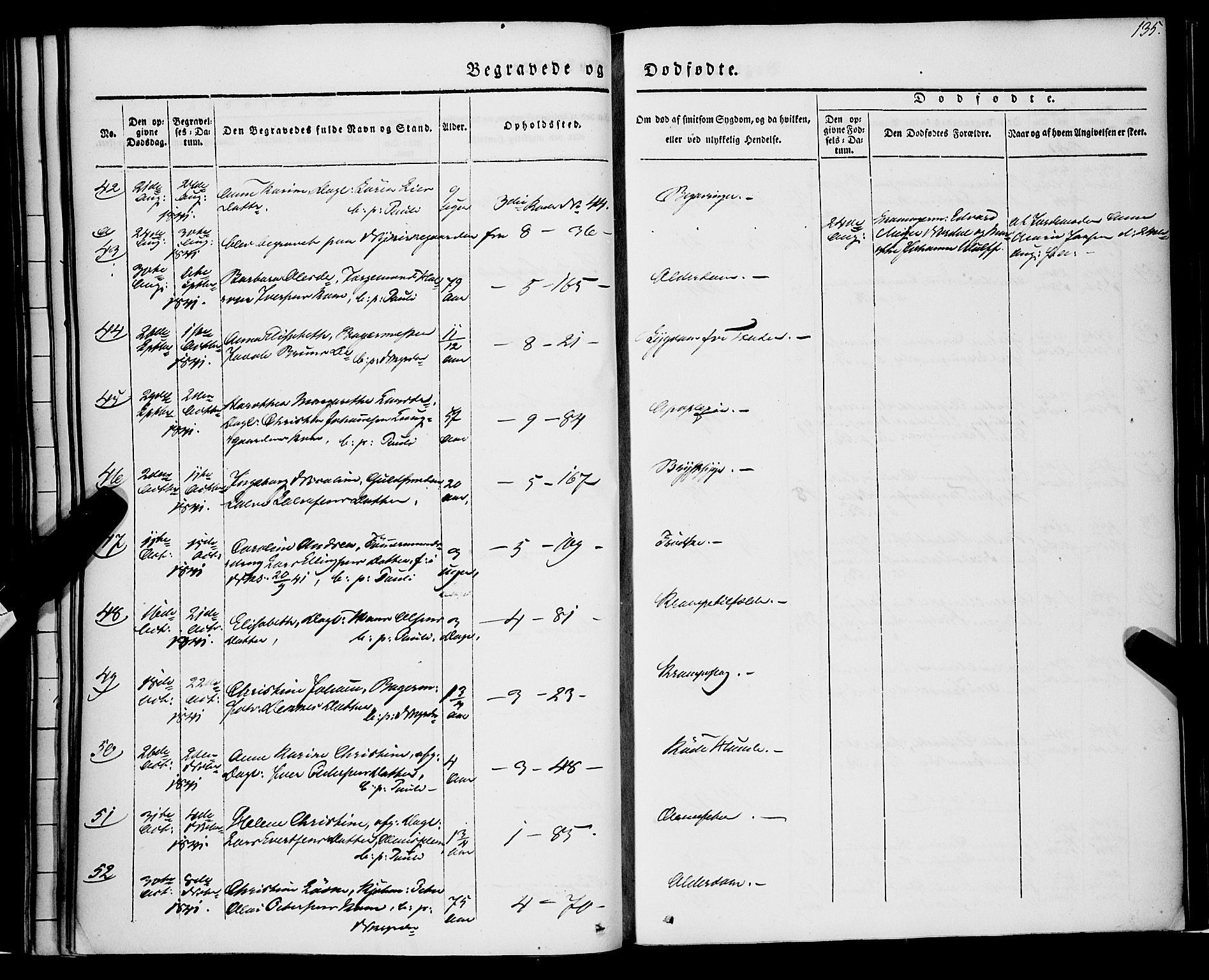 Nykirken Sokneprestembete, SAB/A-77101/H/Haa/L0041: Parish register (official) no. E 1, 1833-1850, p. 135
