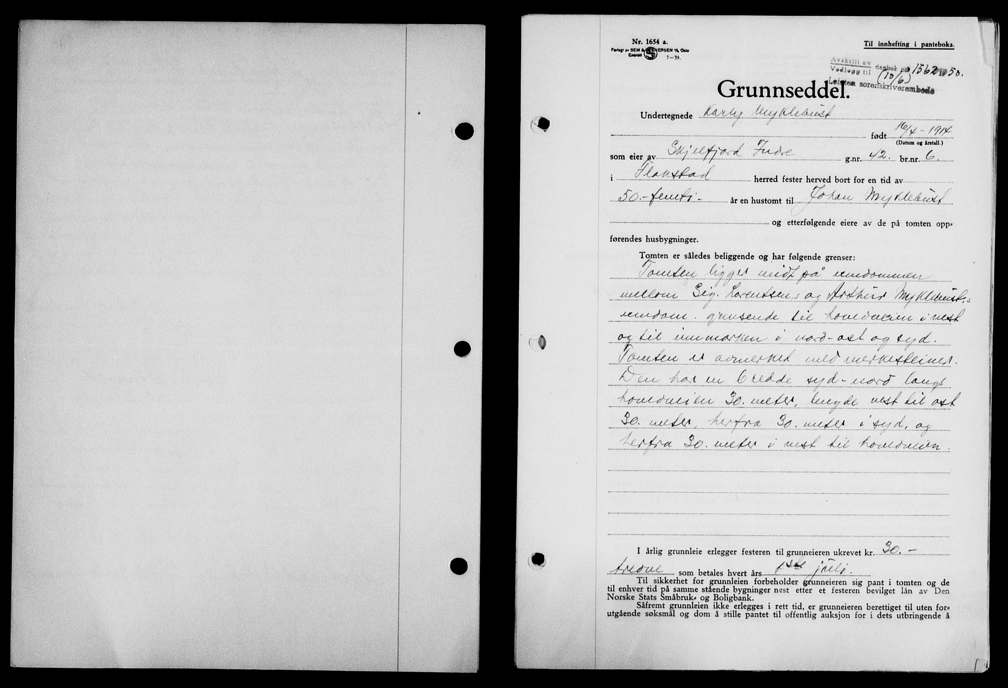 Lofoten sorenskriveri, SAT/A-0017/1/2/2C/L0023a: Mortgage book no. 23a, 1950-1950, Diary no: : 1562/1950