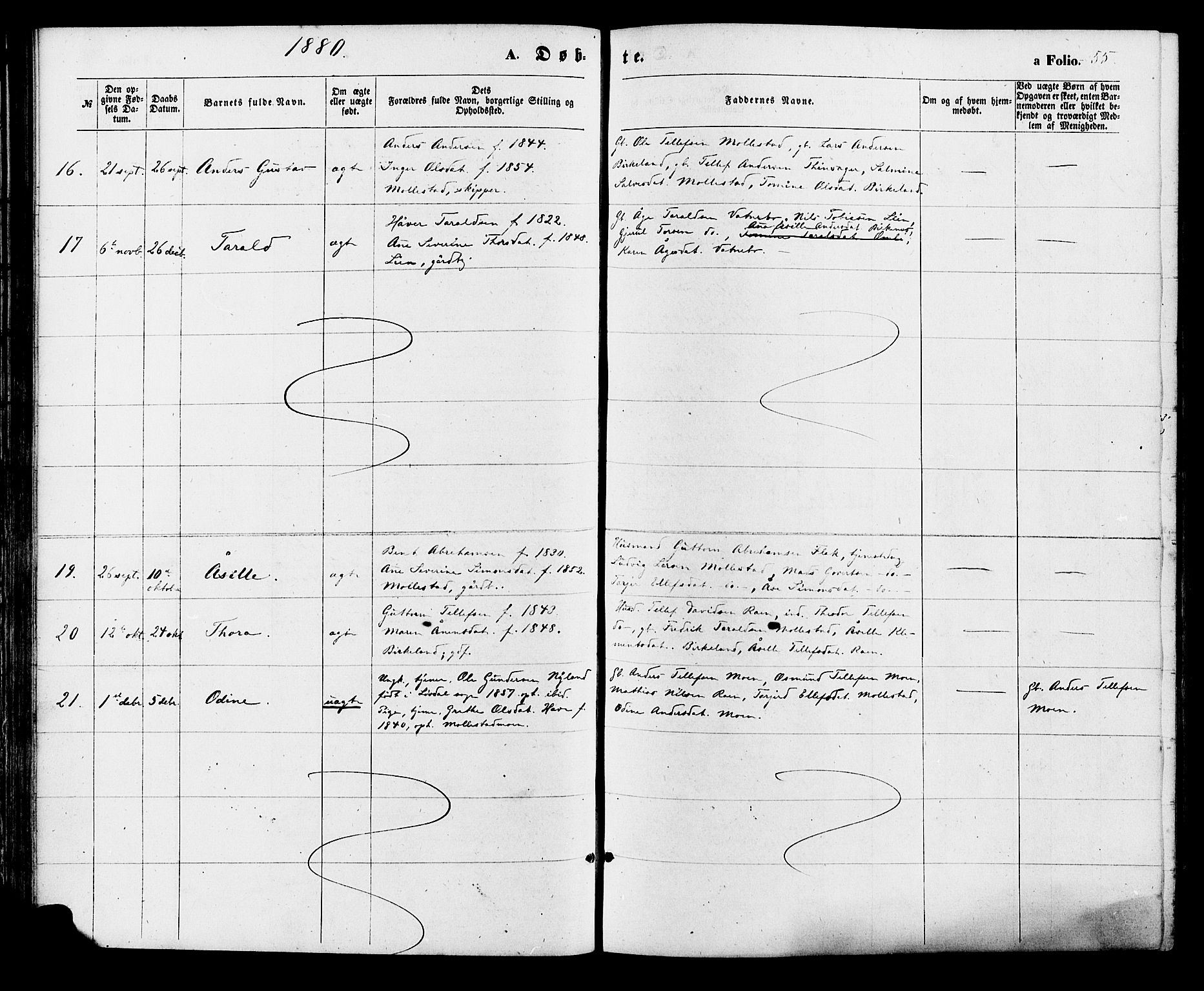 Birkenes sokneprestkontor, AV/SAK-1111-0004/F/Fa/L0004: Parish register (official) no. A 4, 1867-1886, p. 55