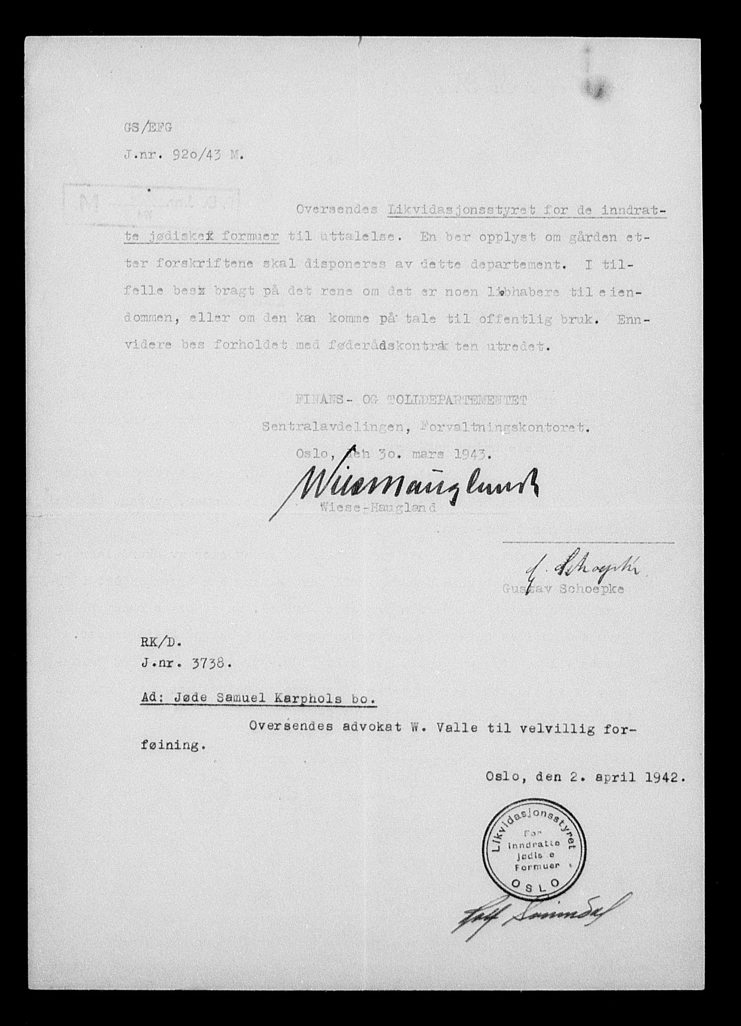 Justisdepartementet, Tilbakeføringskontoret for inndratte formuer, AV/RA-S-1564/H/Hc/Hcc/L0949: --, 1945-1947, p. 592