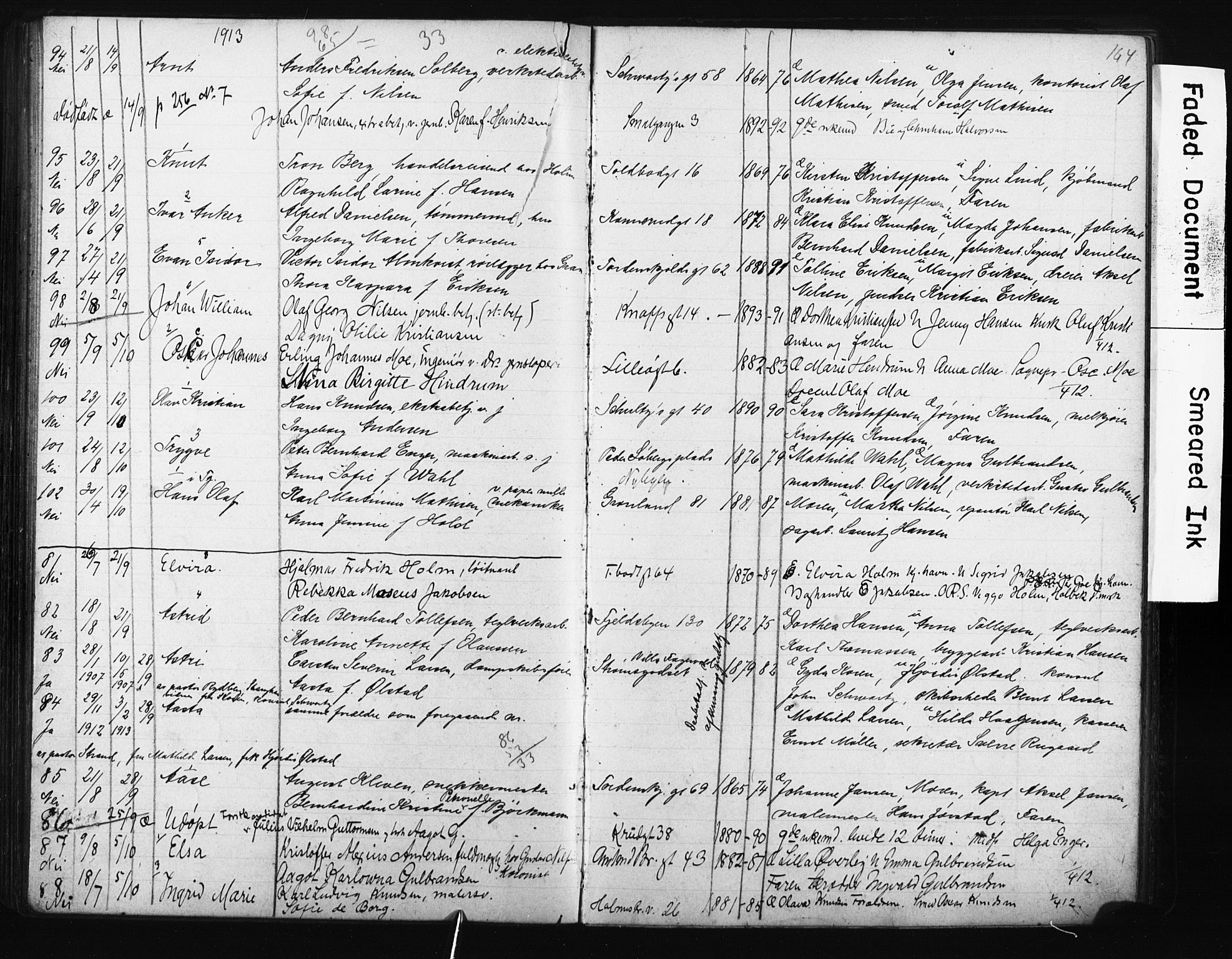 Strømsø kirkebøker, SAKO/A-246/Y/Ya/L0006: Parish register draft no. I 6, 1903-1915, p. 164