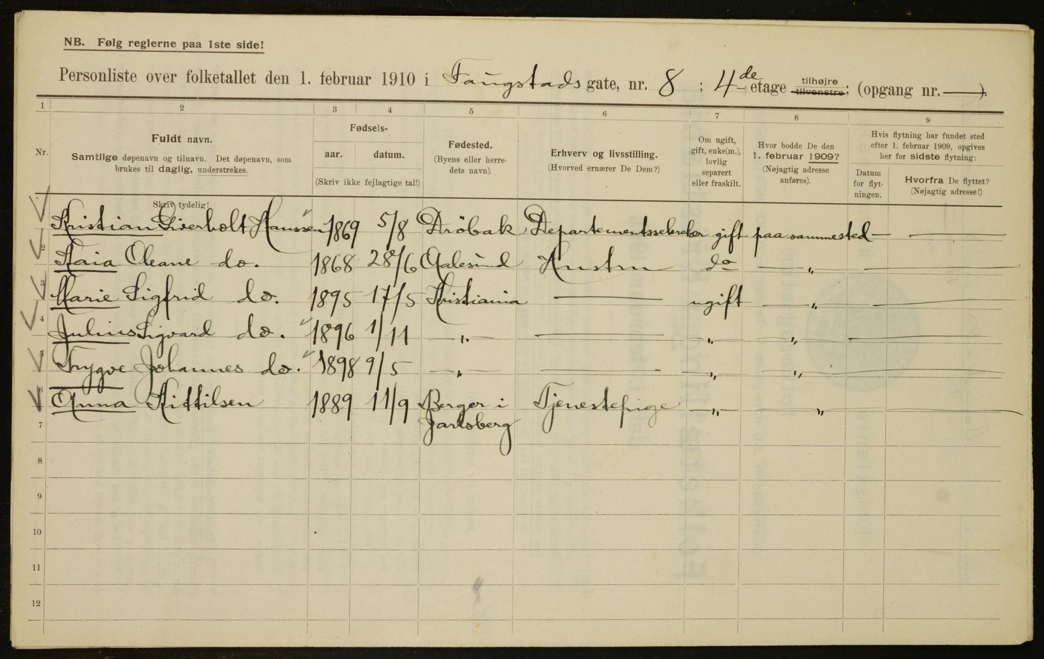 OBA, Municipal Census 1910 for Kristiania, 1910, p. 23816