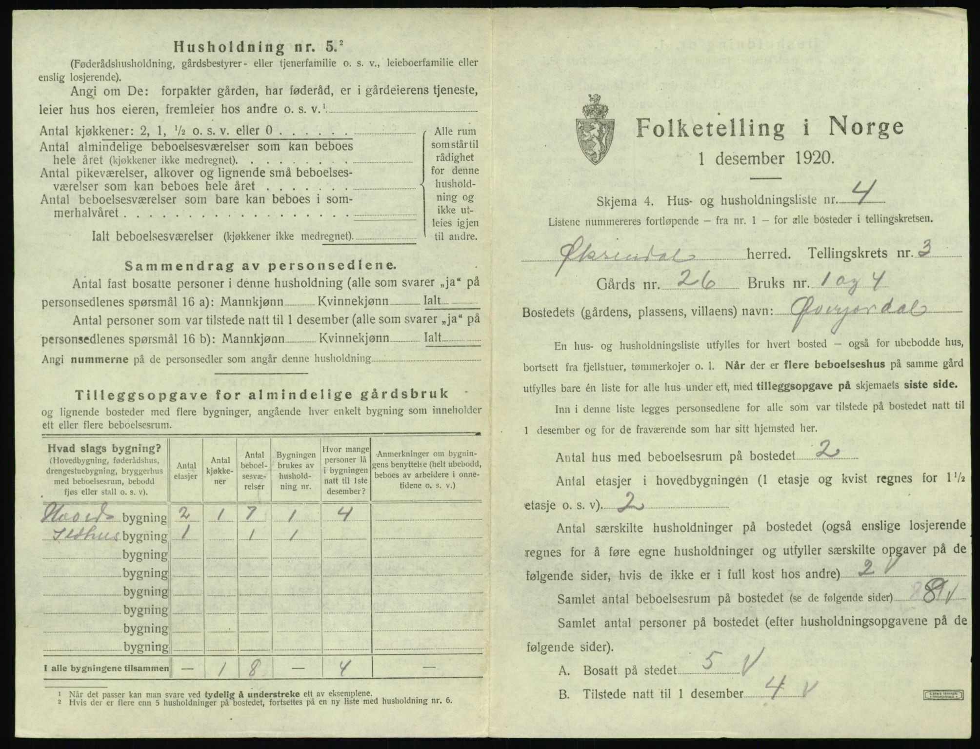 SAT, 1920 census for Øksendal, 1920, p. 185