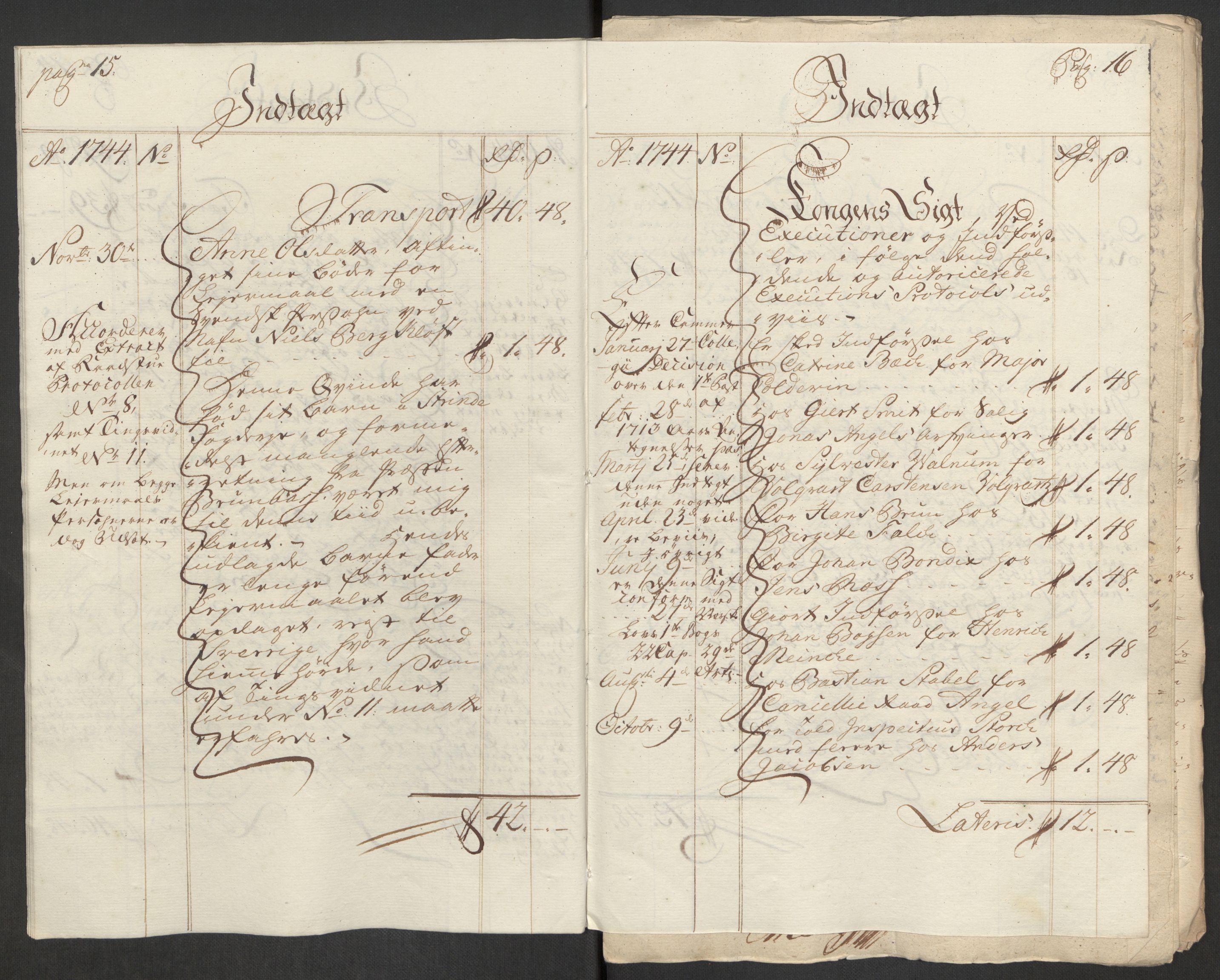 Rentekammeret inntil 1814, Reviderte regnskaper, Byregnskaper, AV/RA-EA-4066/R/Rs/L0541: [S22] Sikt og sakefall, 1743-1746, p. 128