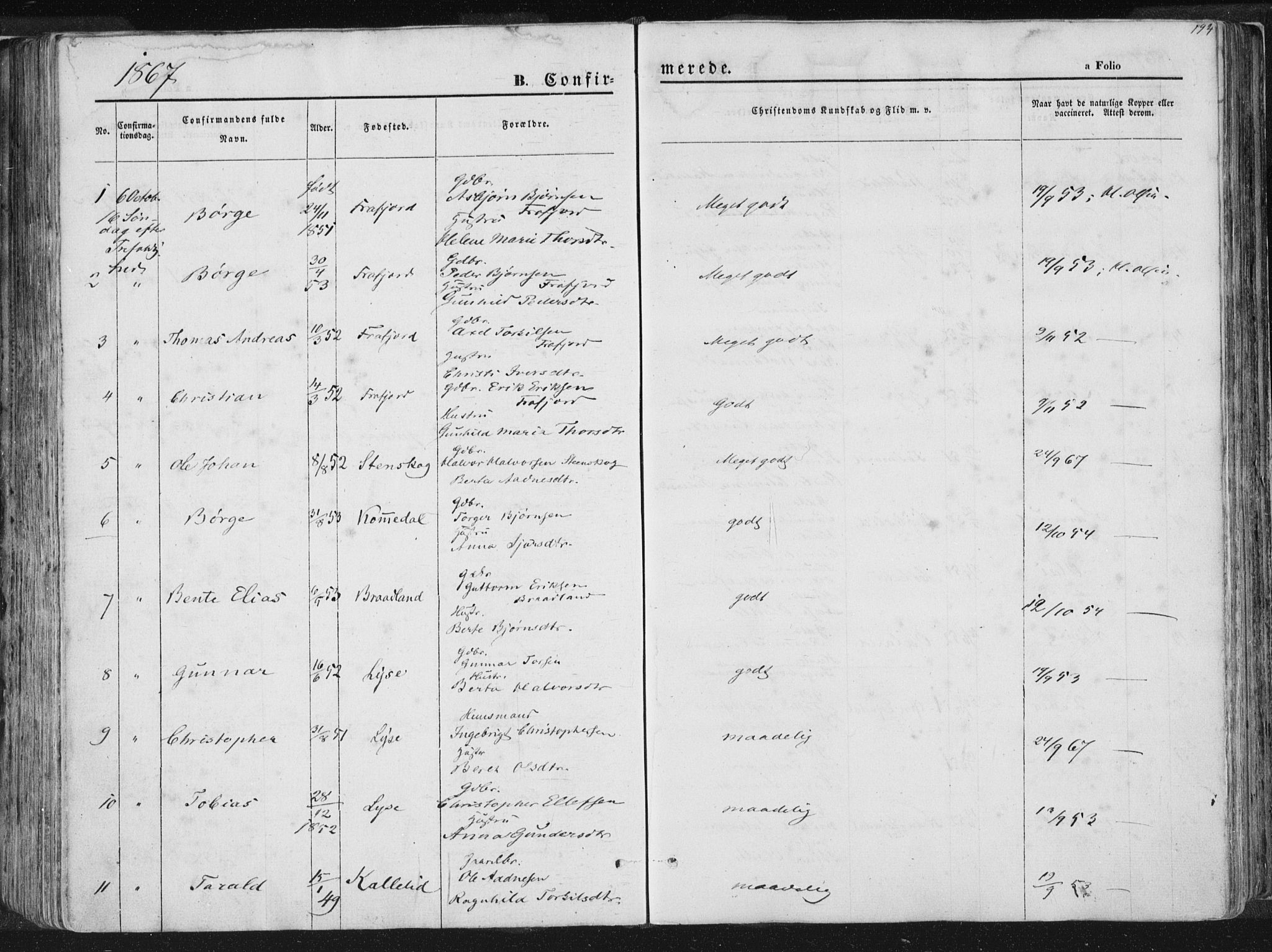 Høgsfjord sokneprestkontor, SAST/A-101624/H/Ha/Haa/L0001: Parish register (official) no. A 1, 1854-1875, p. 194