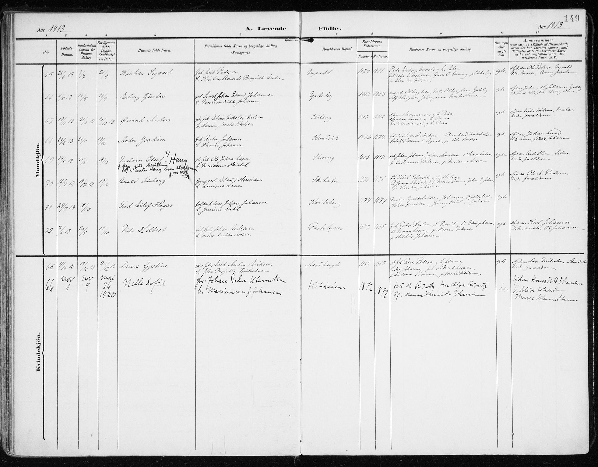 Lyngen sokneprestembete, AV/SATØ-S-1289/H/He/Hea/L0011kirke: Parish register (official) no. 11, 1903-1913, p. 149