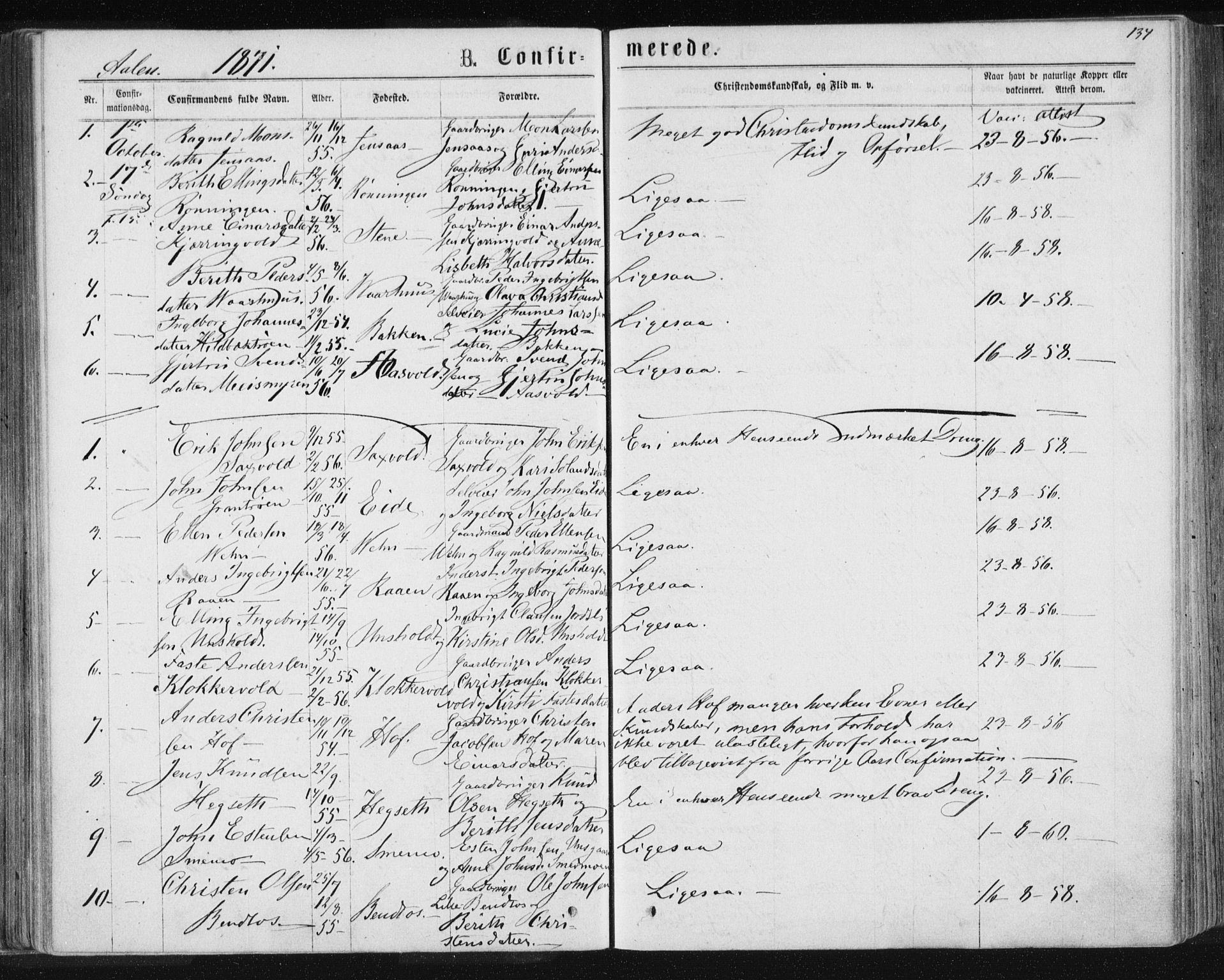 Ministerialprotokoller, klokkerbøker og fødselsregistre - Sør-Trøndelag, SAT/A-1456/685/L0971: Parish register (official) no. 685A08 /3, 1870-1879, p. 134