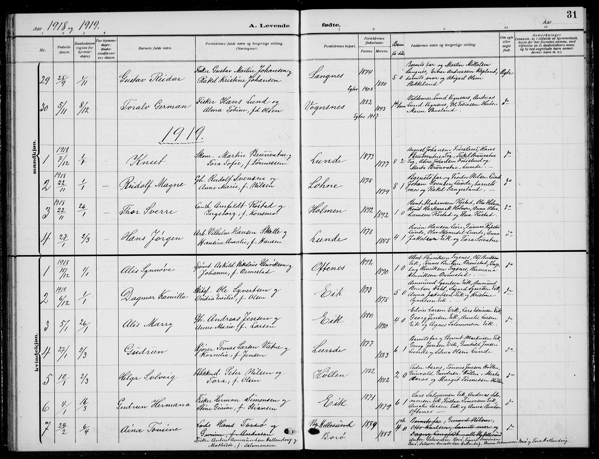 Søgne sokneprestkontor, AV/SAK-1111-0037/F/Fb/Fbb/L0007: Parish register (copy) no. B 7, 1912-1931, p. 31