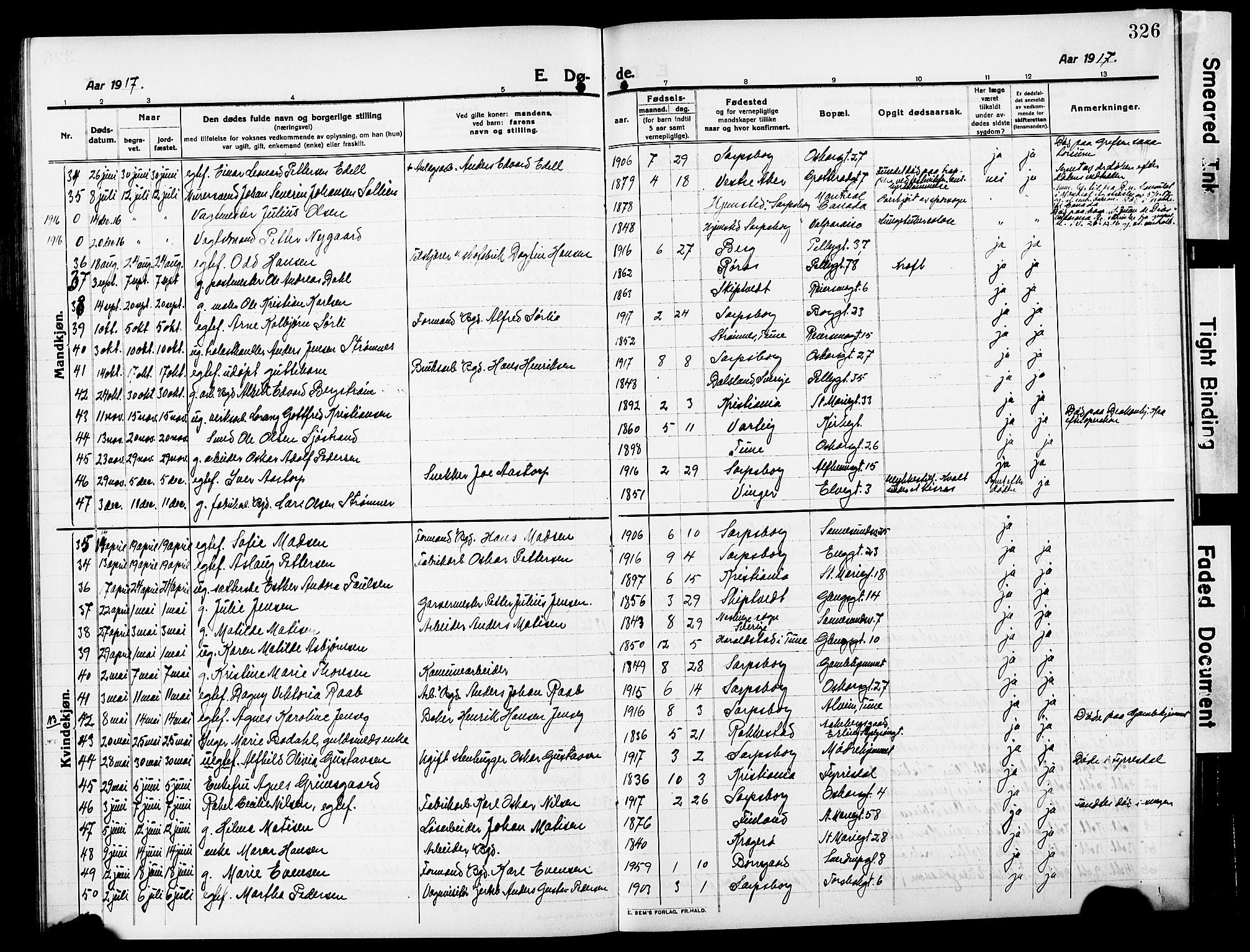 Sarpsborg prestekontor Kirkebøker, AV/SAO-A-2006/G/Ga/L0002: Parish register (copy) no. 2, 1912-1931, p. 326