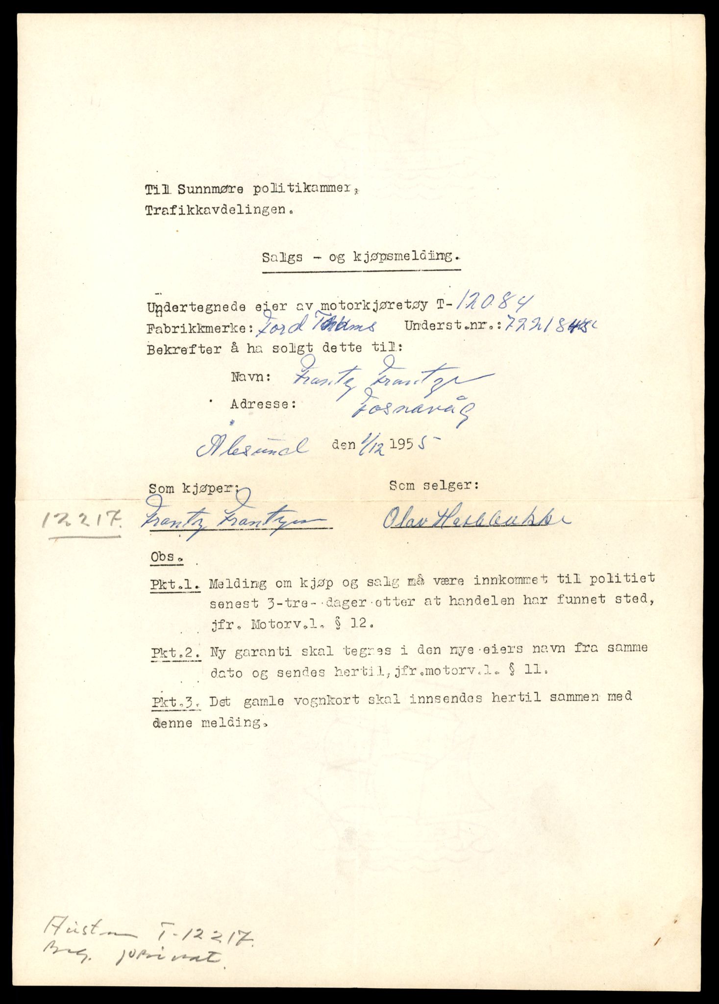 Møre og Romsdal vegkontor - Ålesund trafikkstasjon, AV/SAT-A-4099/F/Fe/L0033: Registreringskort for kjøretøy T 12151 - T 12474, 1927-1998, p. 1763