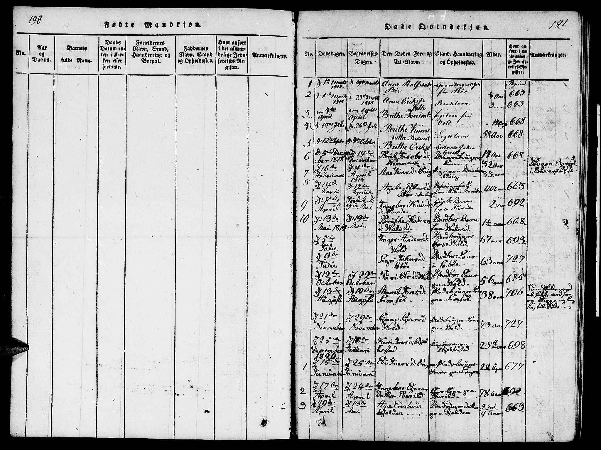 Ministerialprotokoller, klokkerbøker og fødselsregistre - Møre og Romsdal, SAT/A-1454/543/L0563: Parish register (copy) no. 543C01, 1818-1836, p. 190-191