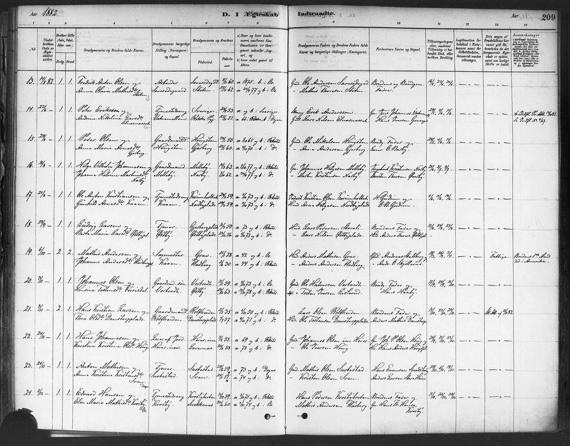 Rakkestad prestekontor Kirkebøker, AV/SAO-A-2008/F/Fa/L0012: Parish register (official) no. I 12, 1878-1893, p. 209