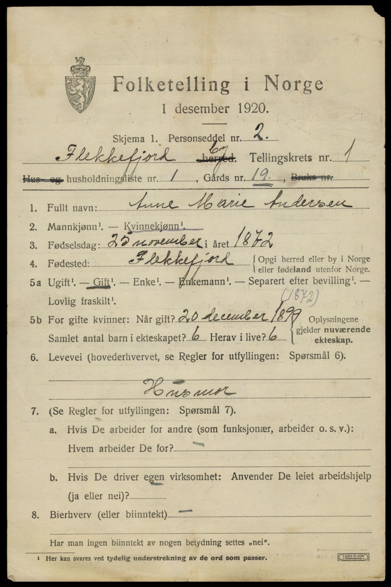 SAK, 1920 census for Flekkefjord, 1920, p. 2054