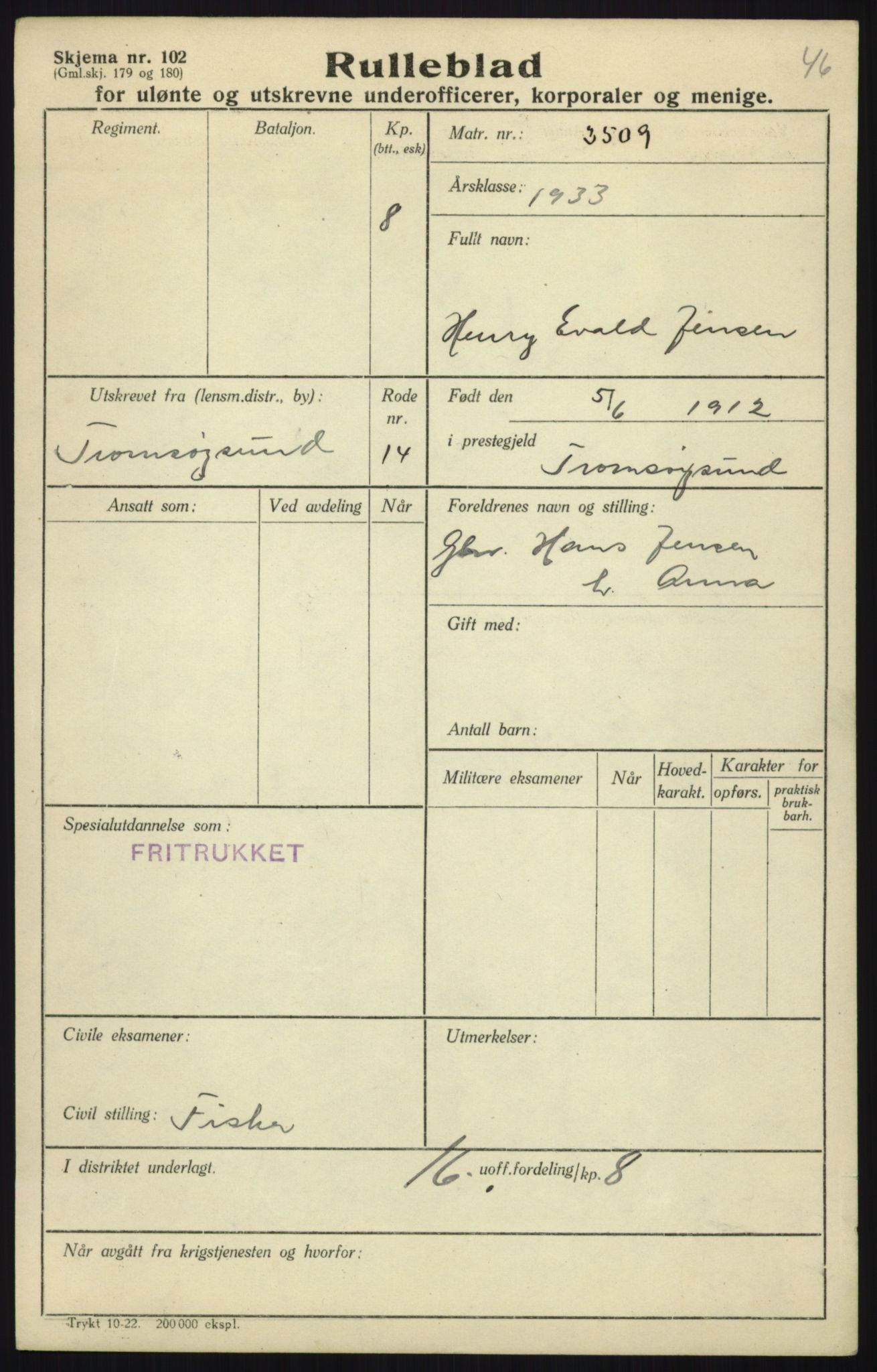 Forsvaret, Troms infanteriregiment nr. 16, AV/RA-RAFA-3146/P/Pa/L0017: Rulleblad for regimentets menige mannskaper, årsklasse 1933, 1933, p. 539