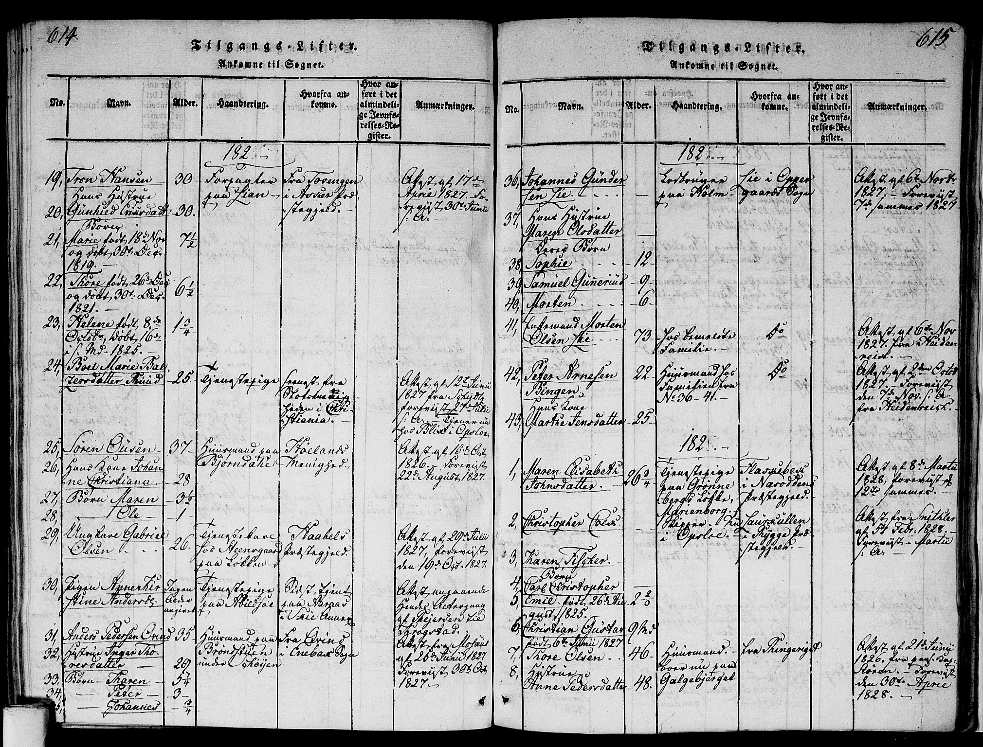 Gamlebyen prestekontor Kirkebøker, SAO/A-10884/F/Fa/L0002: Parish register (official) no. 2, 1817-1829, p. 614-615