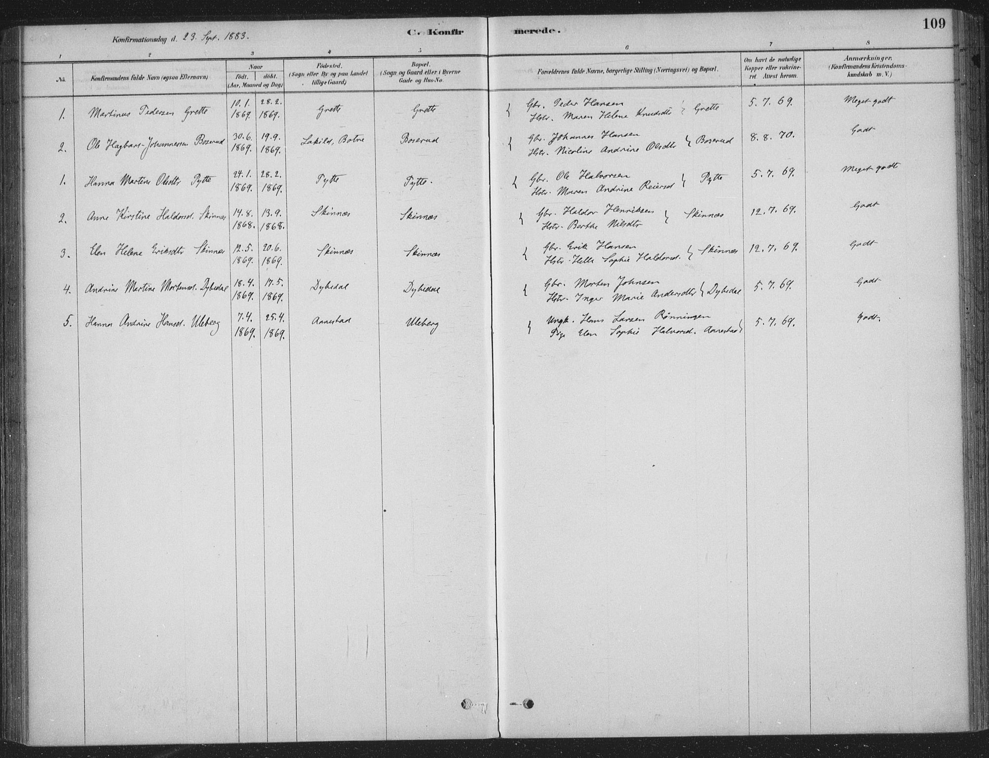 Sandsvær kirkebøker, AV/SAKO-A-244/F/Fe/L0001: Parish register (official) no. V 1, 1878-1936, p. 109