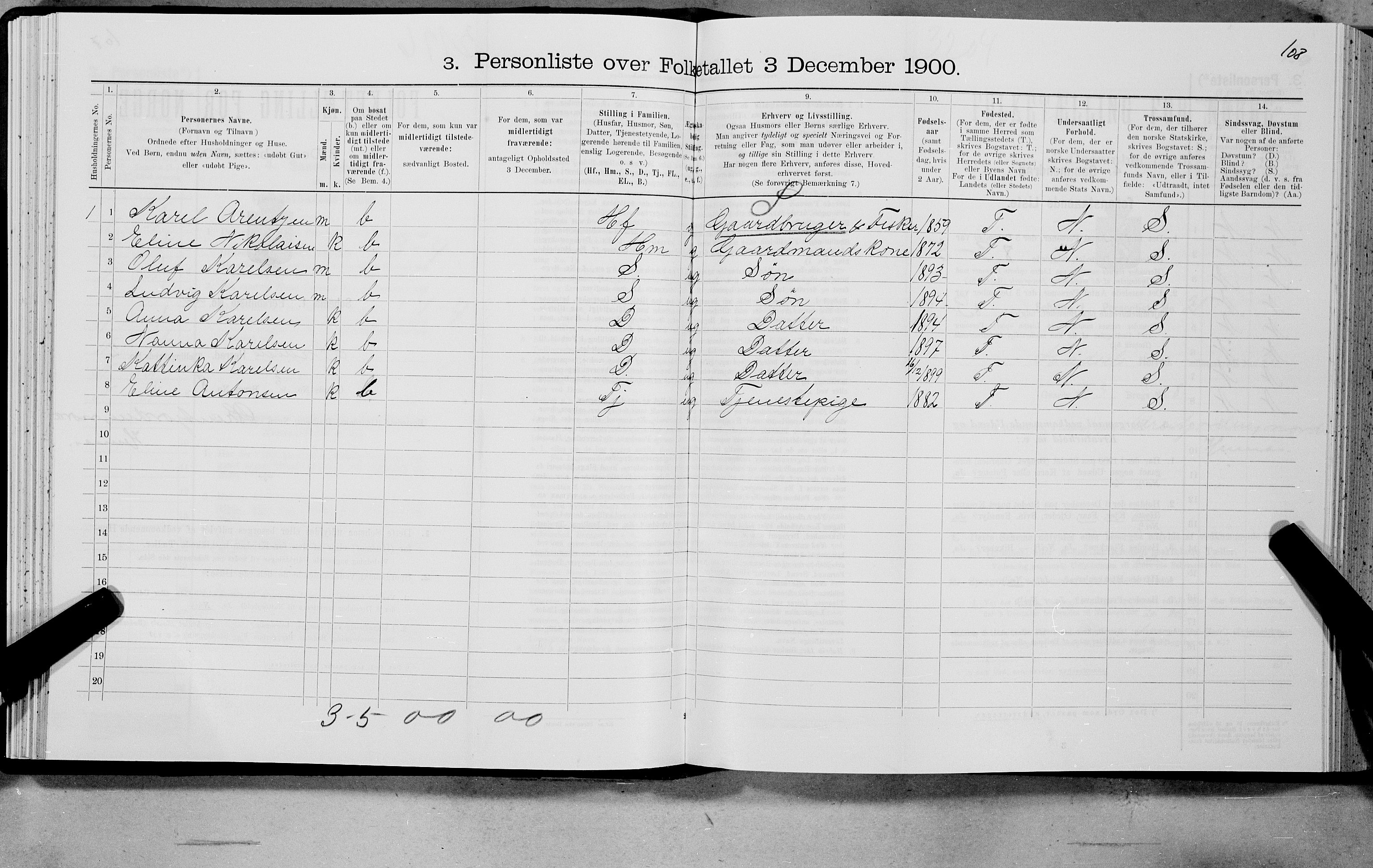 SAT, 1900 census for Hadsel, 1900, p. 154